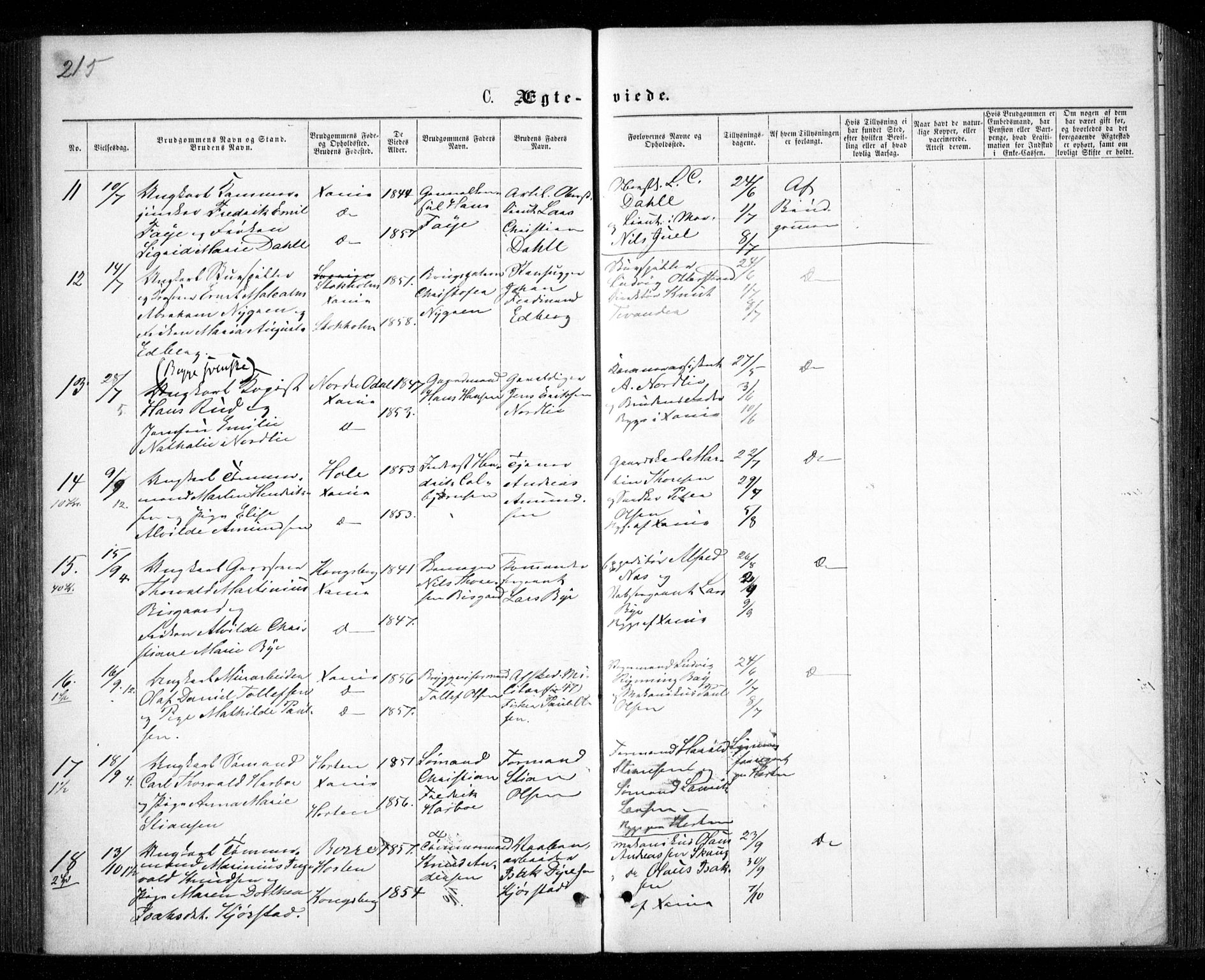 Garnisonsmenigheten Kirkebøker, SAO/A-10846/G/Ga/L0006: Parish register (copy) no. 6, 1860-1880, p. 215