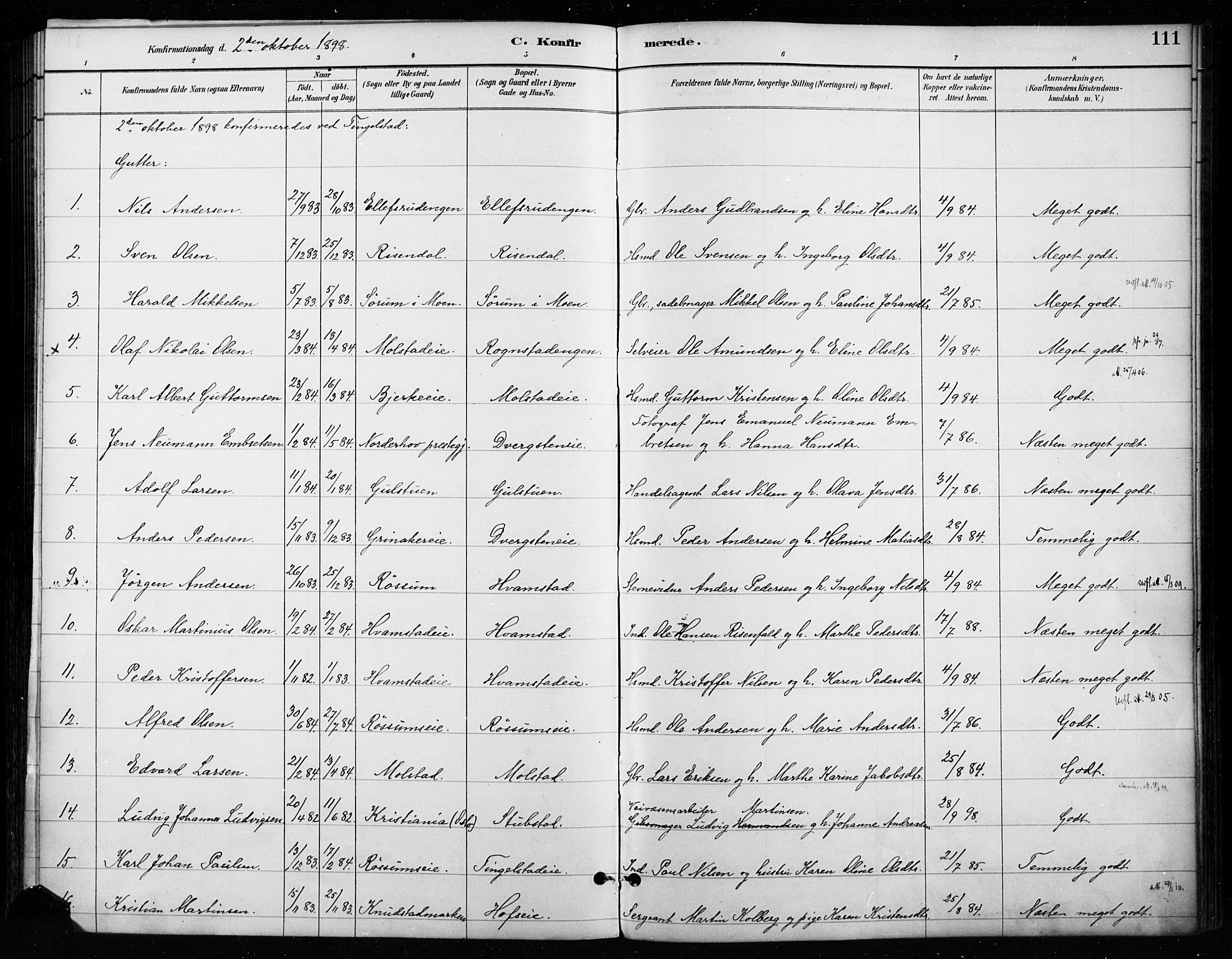 Gran prestekontor, SAH/PREST-112/H/Ha/Haa/L0018: Parish register (official) no. 18, 1889-1899, p. 111