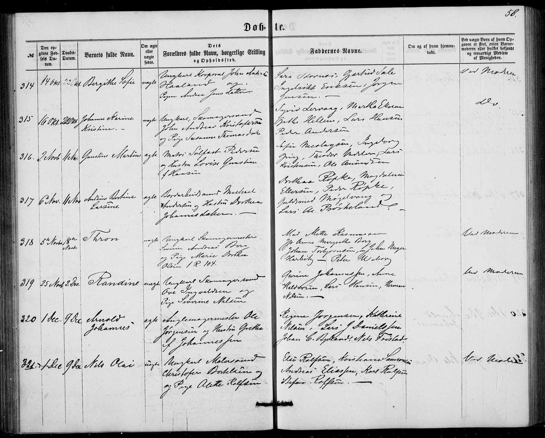 Fødselsstiftelsens sokneprestembete, ført av overlegen*, SAB/-: Parish register (official) no. A 1, 1863-1883, p. 58