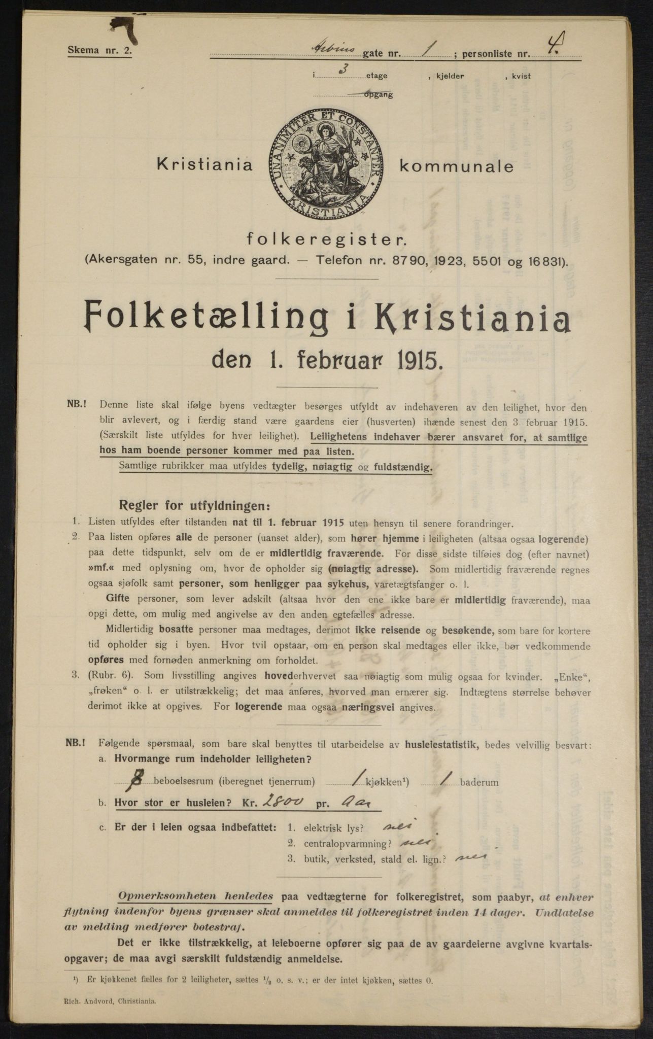 OBA, Municipal Census 1915 for Kristiania, 1915, p. 1465