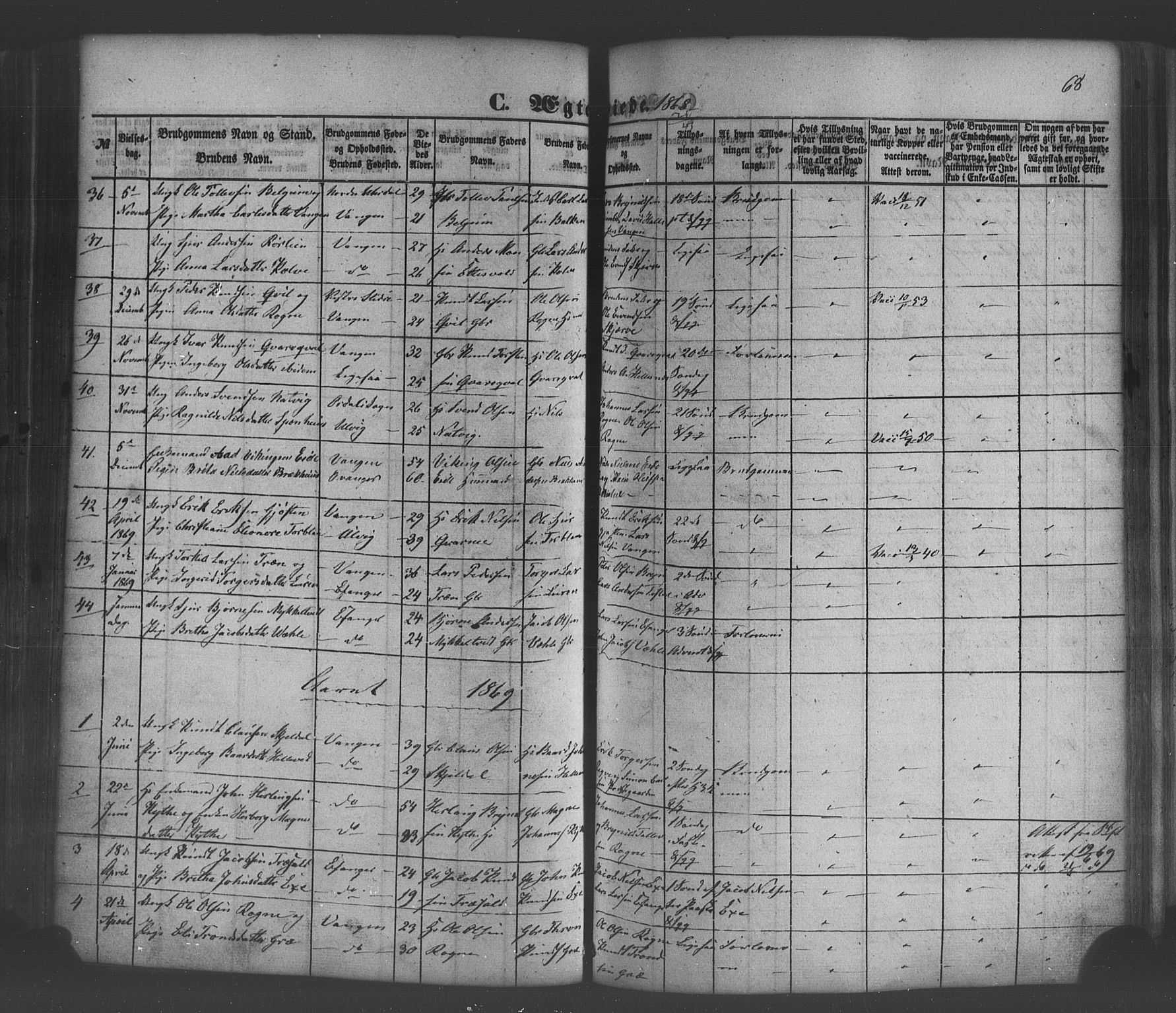 Voss sokneprestembete, SAB/A-79001/H/Haa: Parish register (official) no. A 19, 1851-1886, p. 68