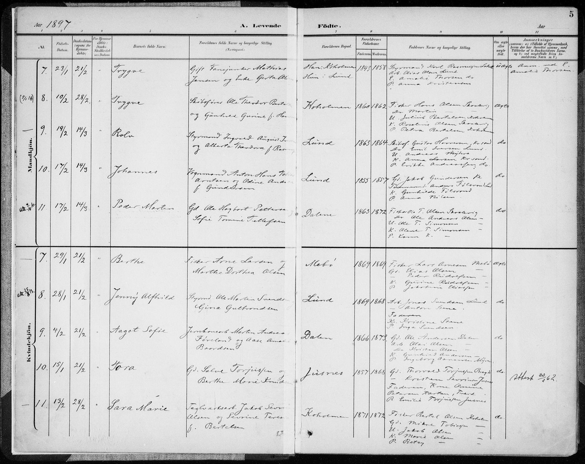 Oddernes sokneprestkontor, AV/SAK-1111-0033/F/Fa/Faa/L0010: Parish register (official) no. A 10, 1897-1911, p. 5