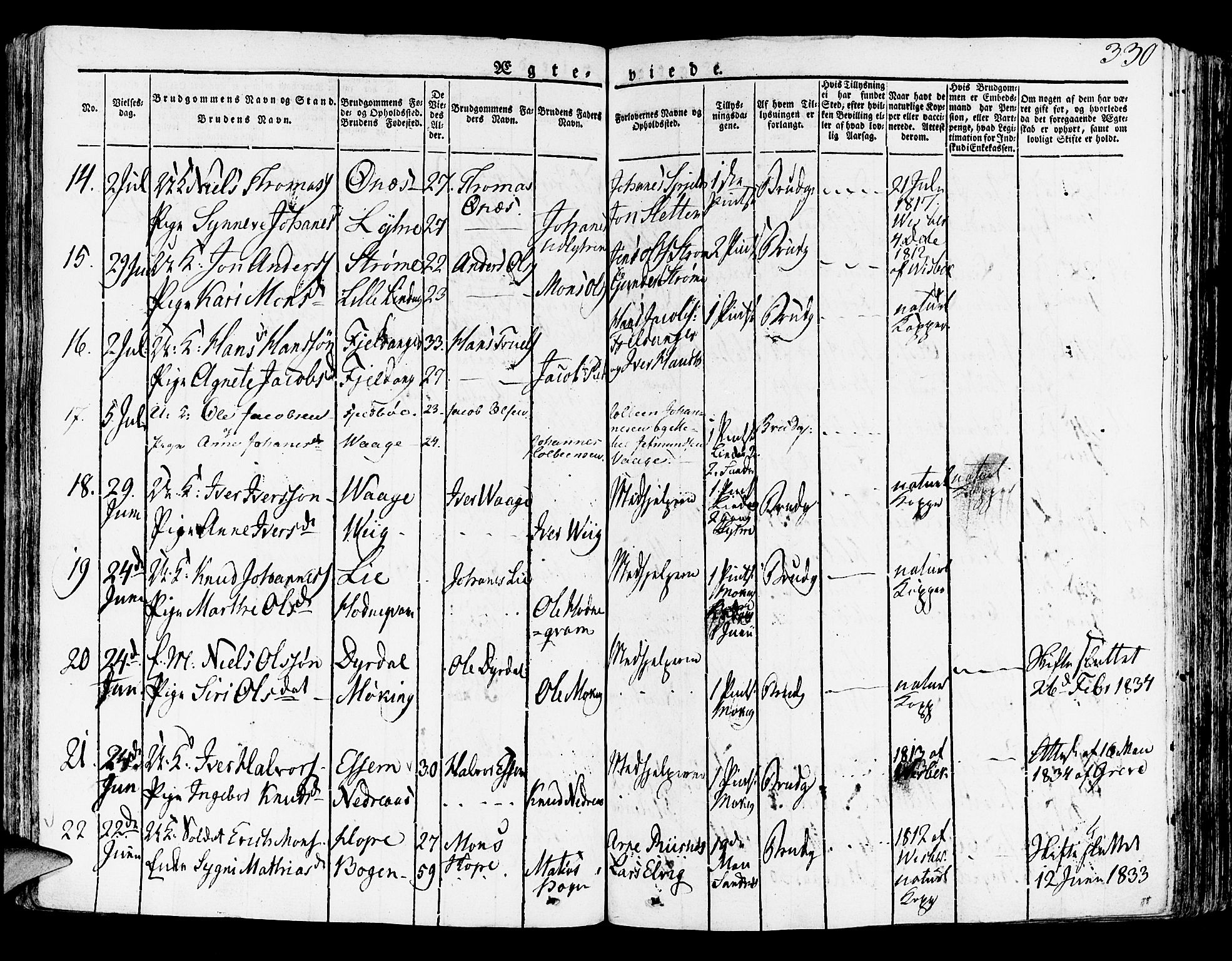 Lindås Sokneprestembete, SAB/A-76701/H/Haa: Parish register (official) no. A 8, 1823-1836, p. 330