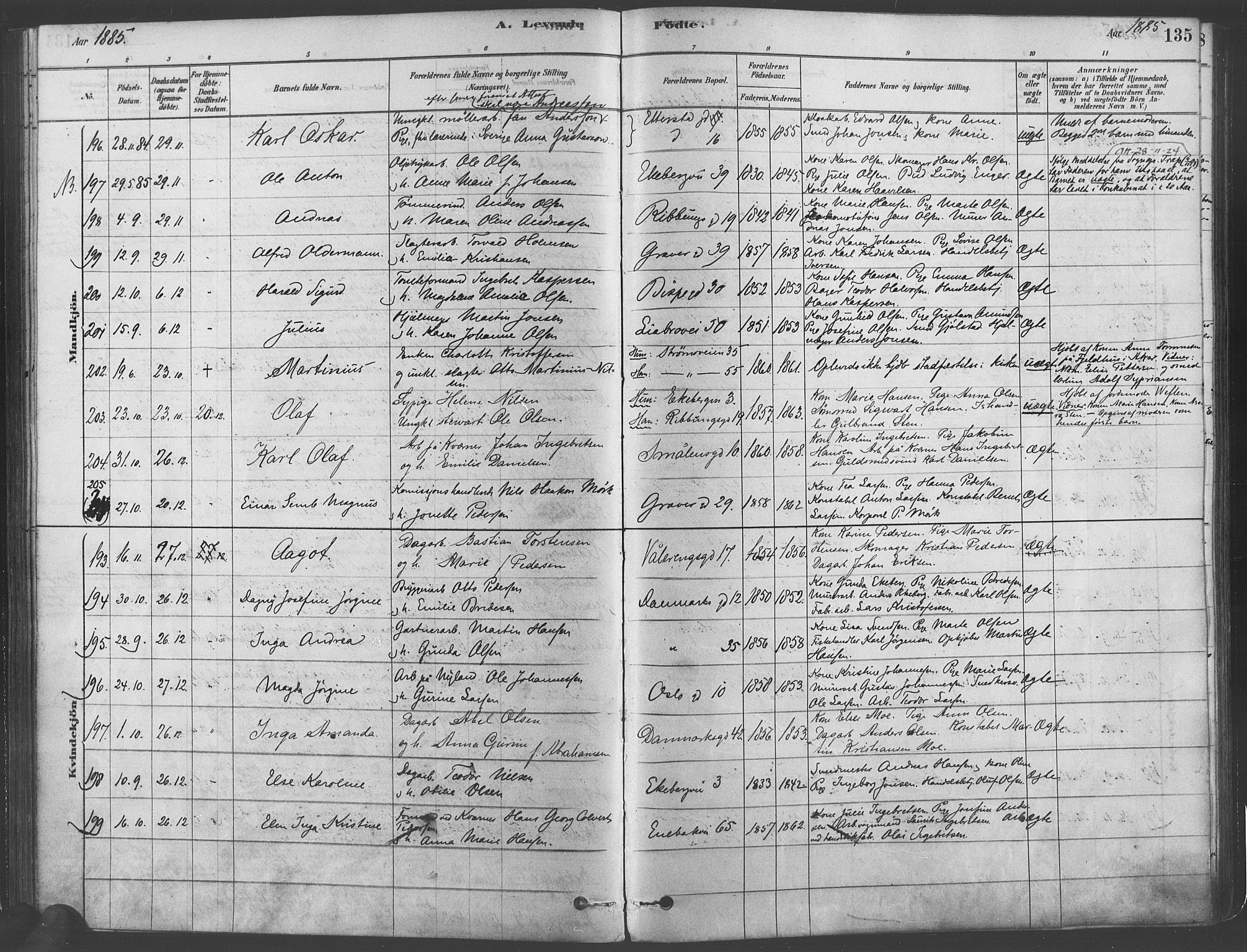Gamlebyen prestekontor Kirkebøker, SAO/A-10884/F/Fa/L0005: Parish register (official) no. 5, 1878-1889, p. 135