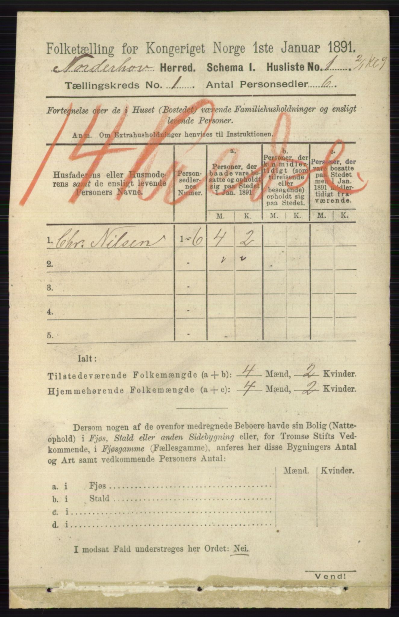 RA, 1891 census for 0613 Norderhov, 1891, p. 44