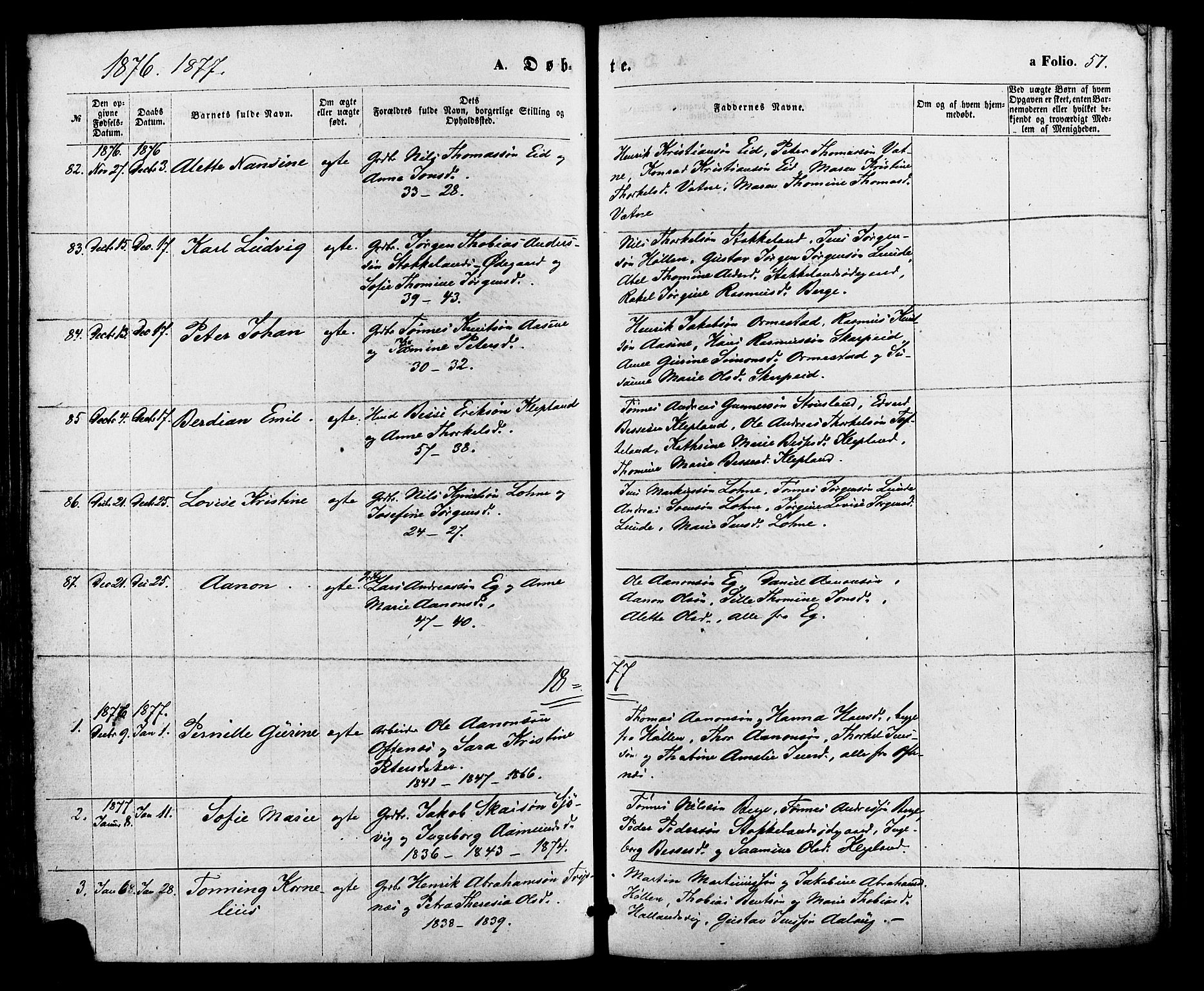 Søgne sokneprestkontor, AV/SAK-1111-0037/F/Fa/Fab/L0011: Parish register (official) no. A 11, 1869-1879, p. 57