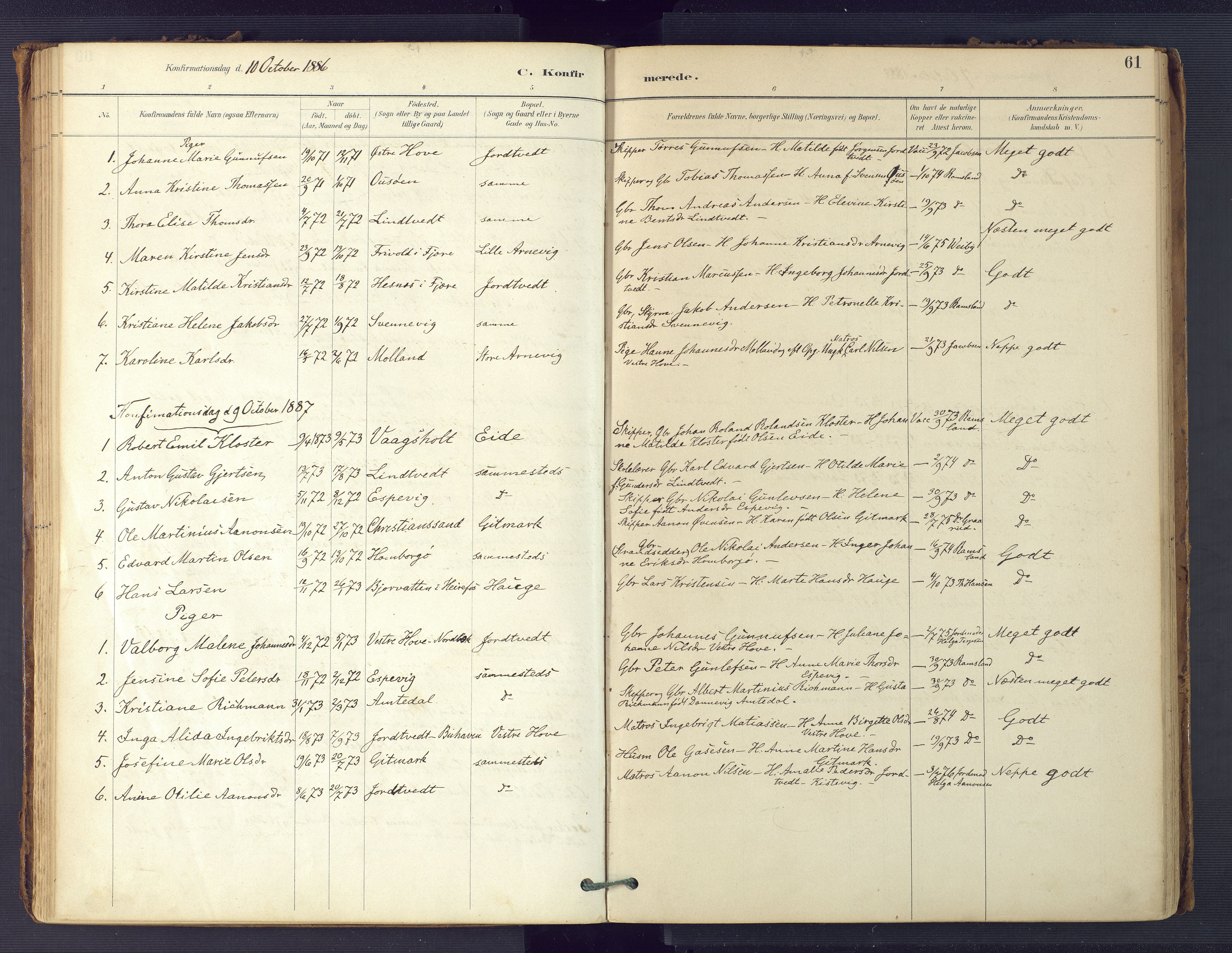 Hommedal sokneprestkontor, SAK/1111-0023/F/Fa/Faa/L0003: Parish register (official) no. A 3, 1885-1916, p. 61