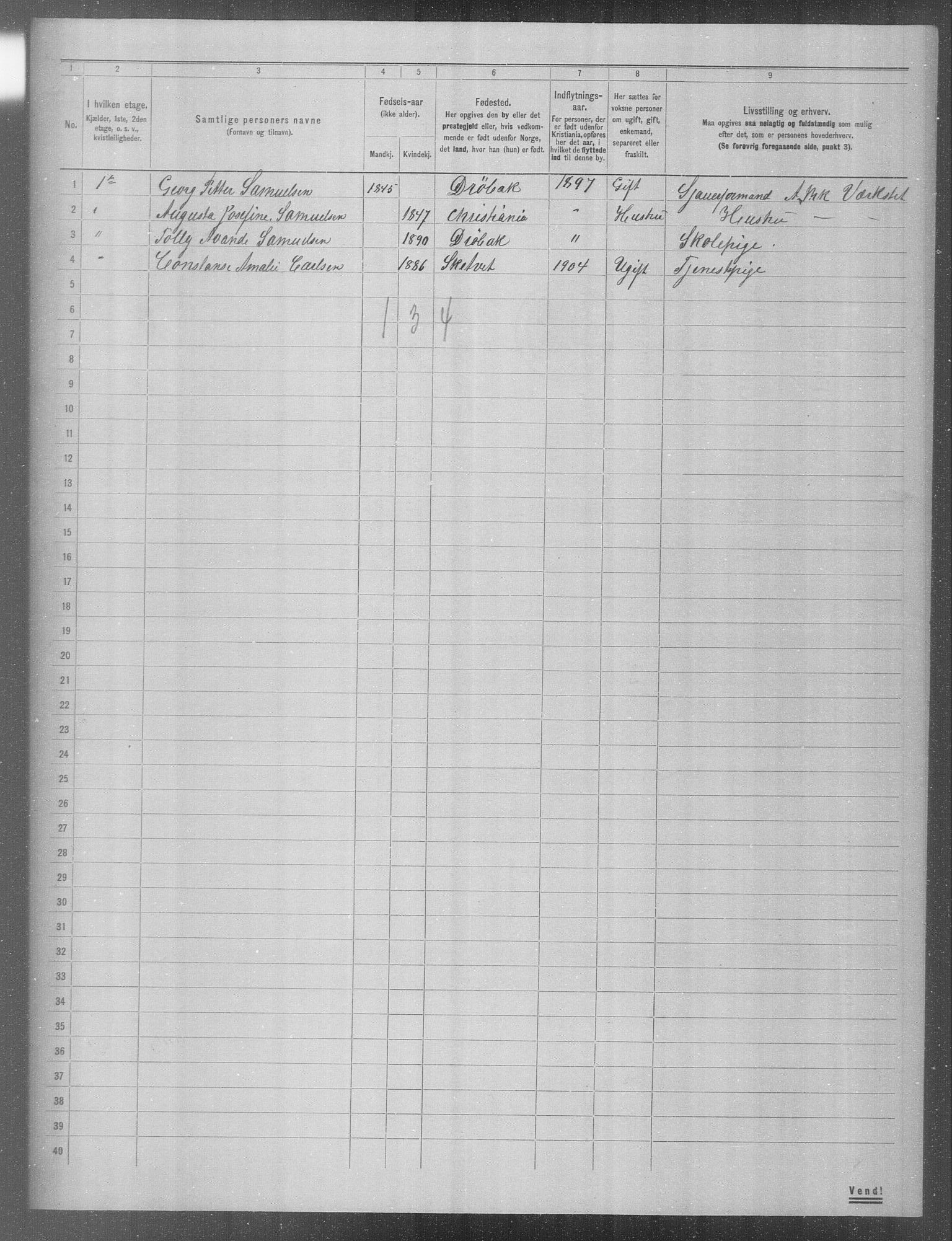 OBA, Municipal Census 1904 for Kristiania, 1904, p. 3162