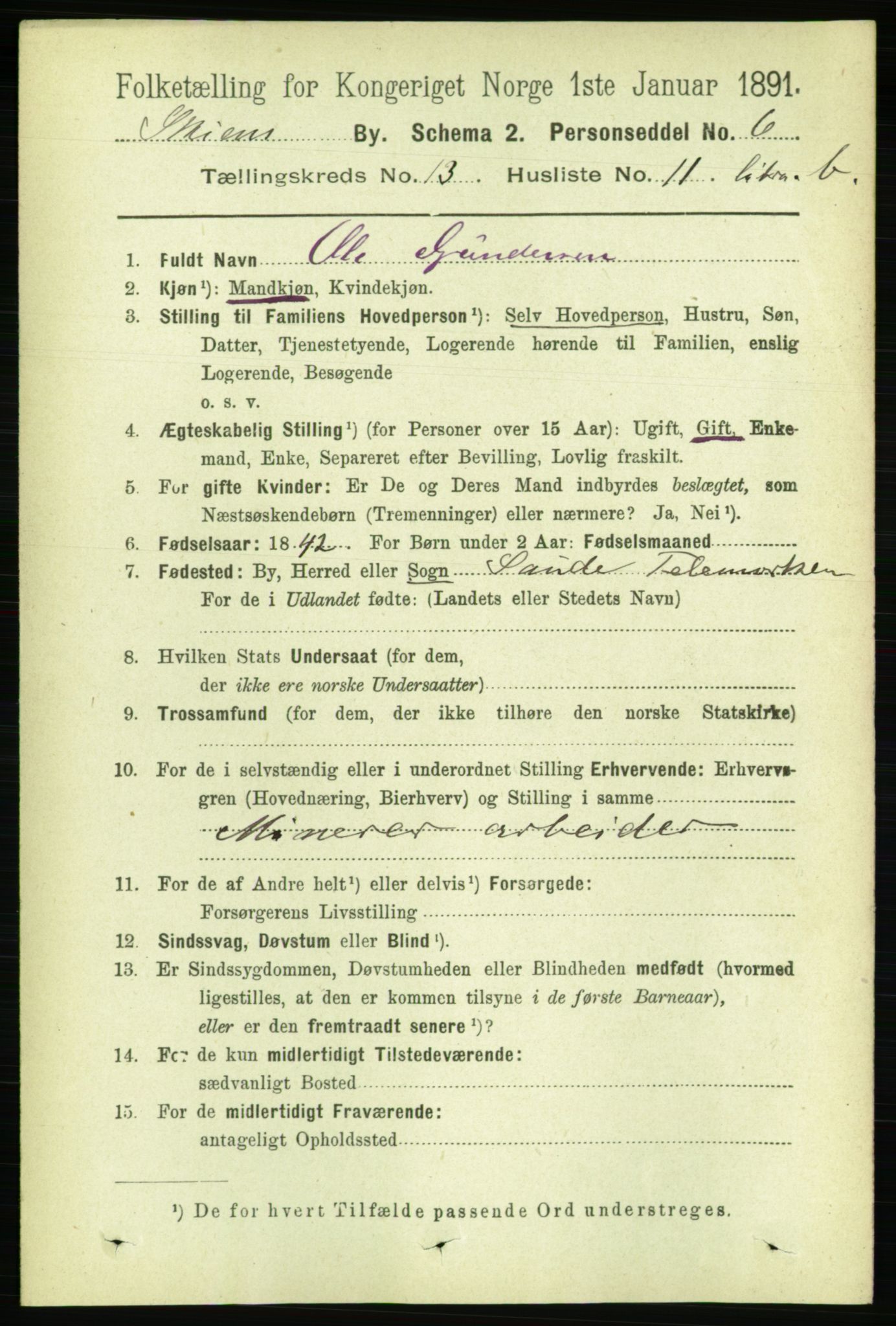 RA, 1891 census for 0806 Skien, 1891, p. 4180