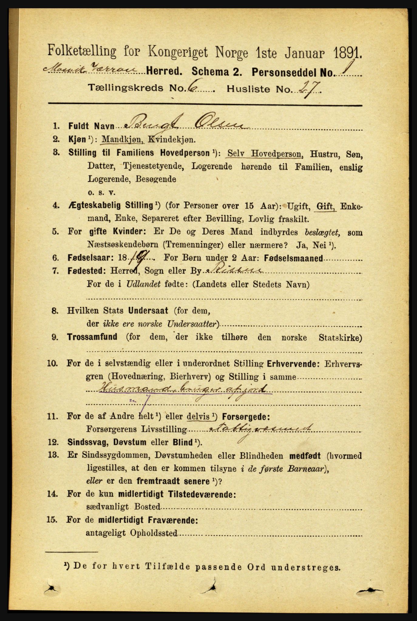 RA, 1891 census for 1723 Mosvik og Verran, 1891, p. 2663