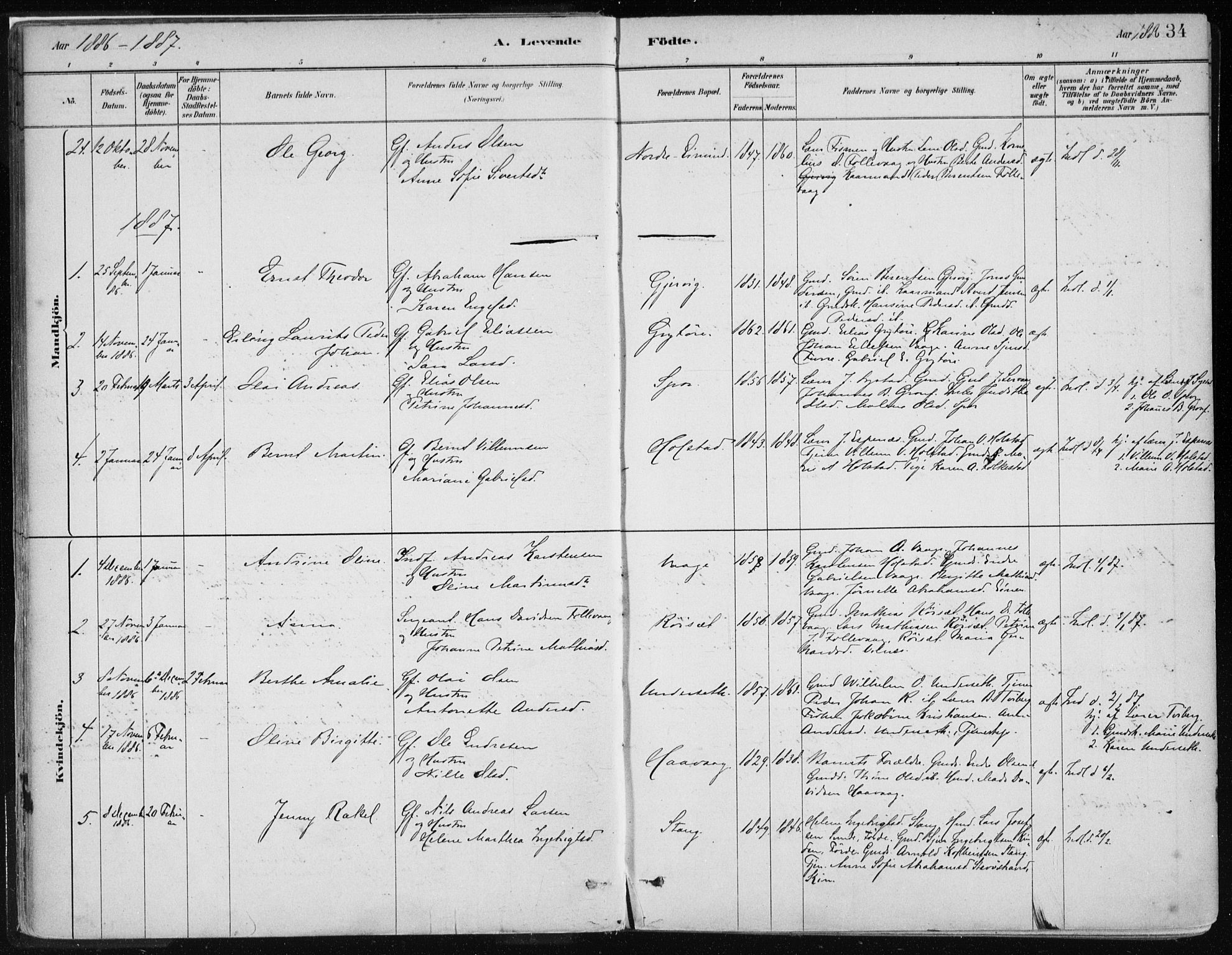 Askvoll sokneprestembete, SAB/A-79501/H/Haa/Haab/L0002: Parish register (official) no. B 2, 1879-1909, p. 34