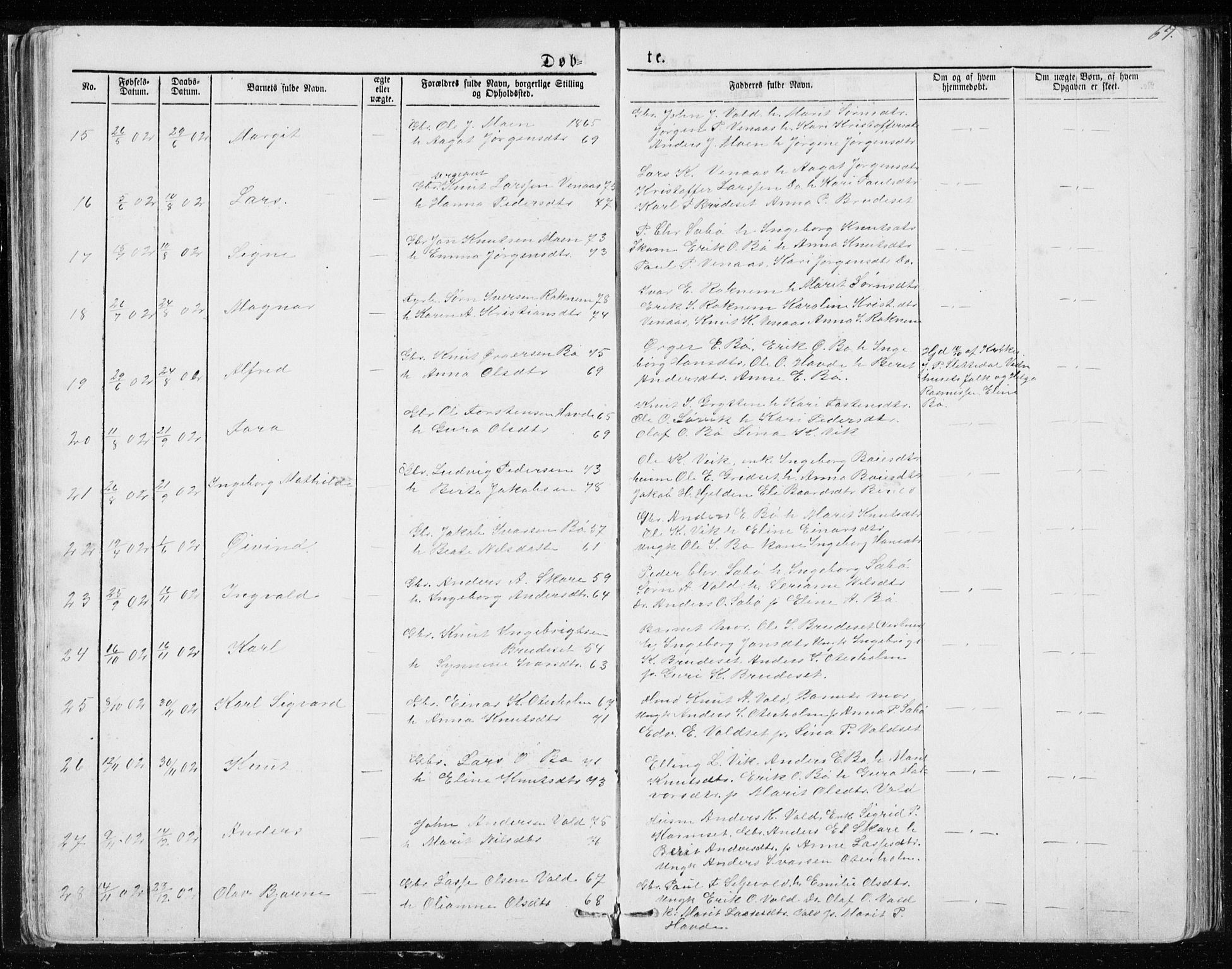 Ministerialprotokoller, klokkerbøker og fødselsregistre - Møre og Romsdal, AV/SAT-A-1454/543/L0564: Parish register (copy) no. 543C02, 1867-1915, p. 67