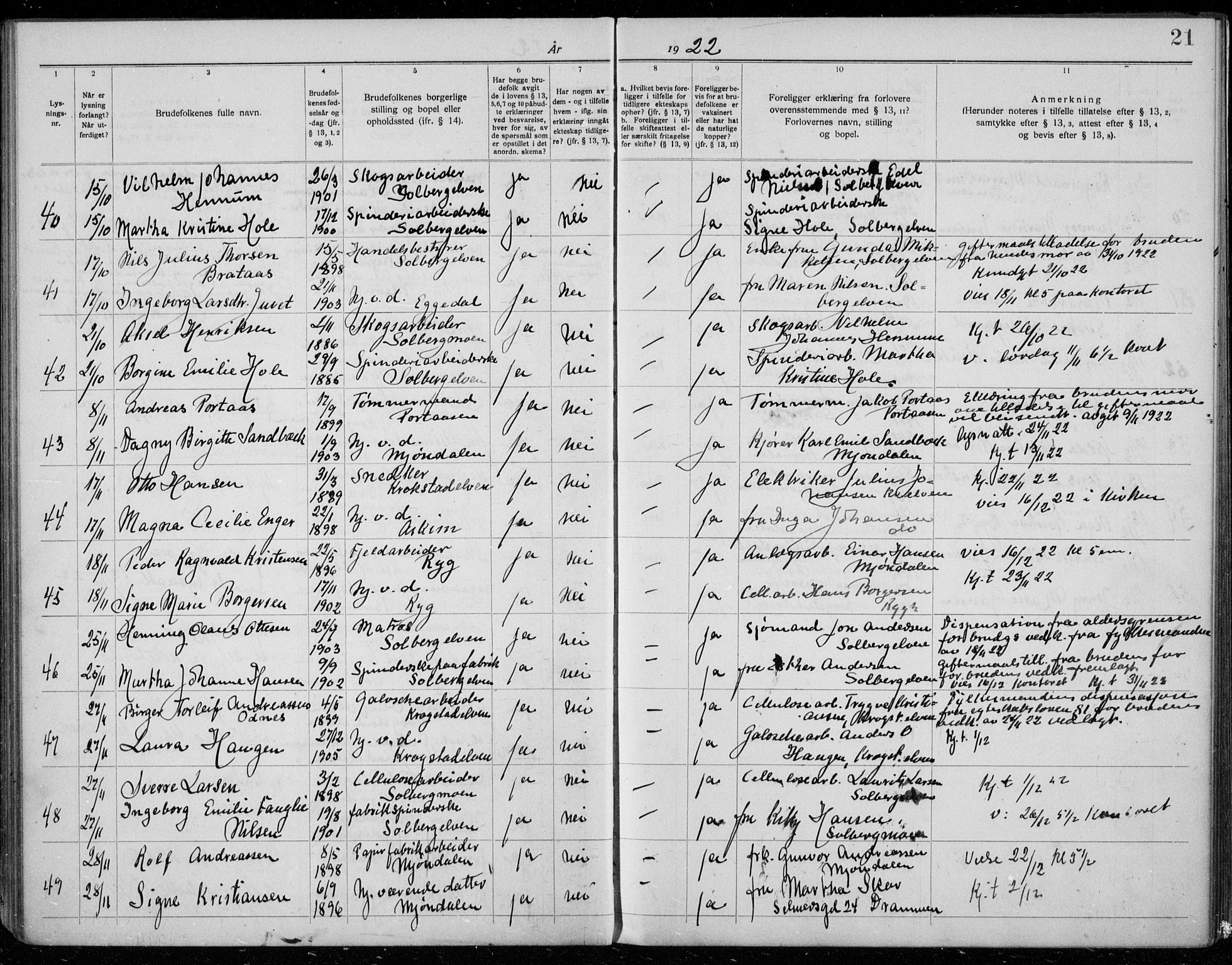 Nedre Eiker kirkebøker, AV/SAKO-A-612/H/Ha/L0001: Banns register no. 1, 1919-1937, p. 21