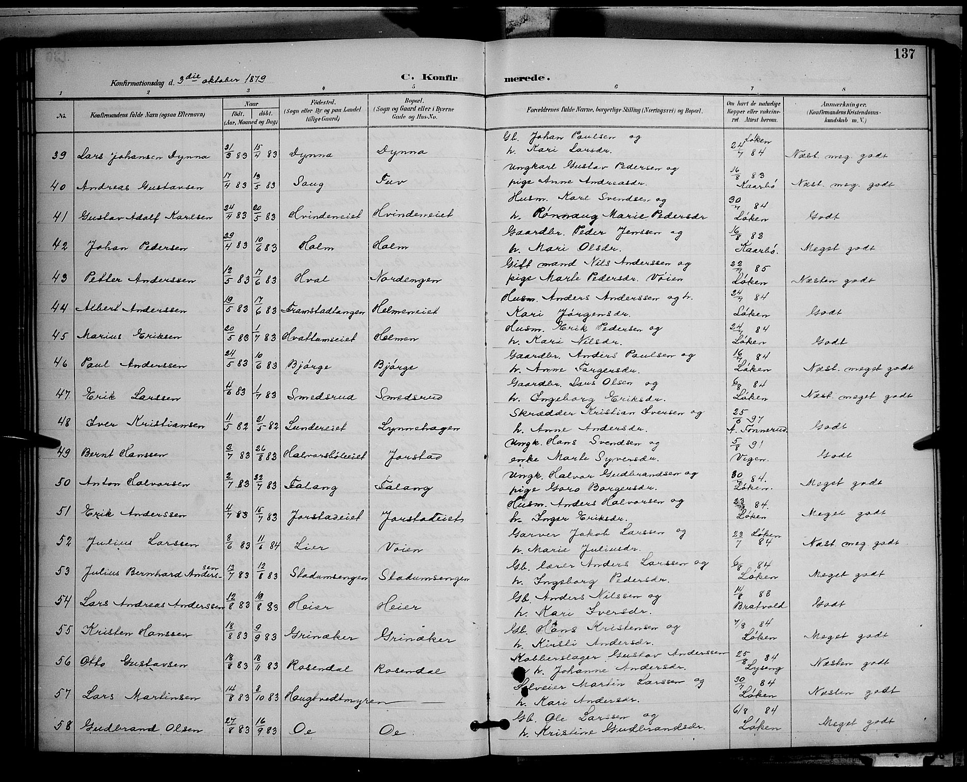 Gran prestekontor, AV/SAH-PREST-112/H/Ha/Hab/L0005: Parish register (copy) no. 5, 1892-1900, p. 137