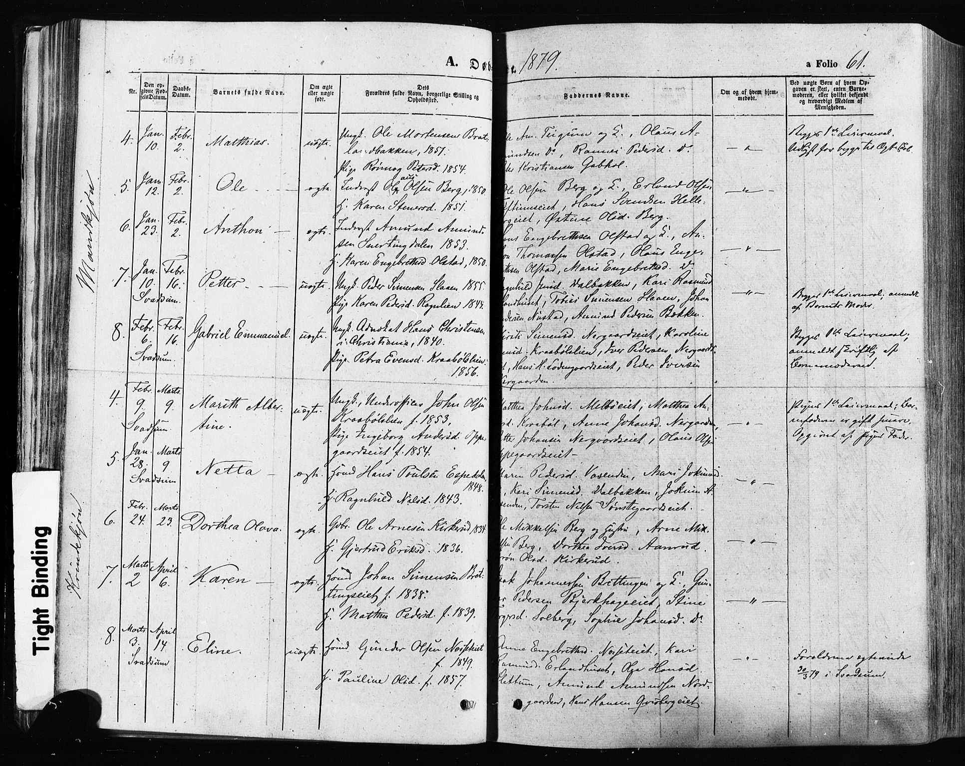 Gausdal prestekontor, SAH/PREST-090/H/Ha/Haa/L0010: Parish register (official) no. 10, 1867-1886, p. 61
