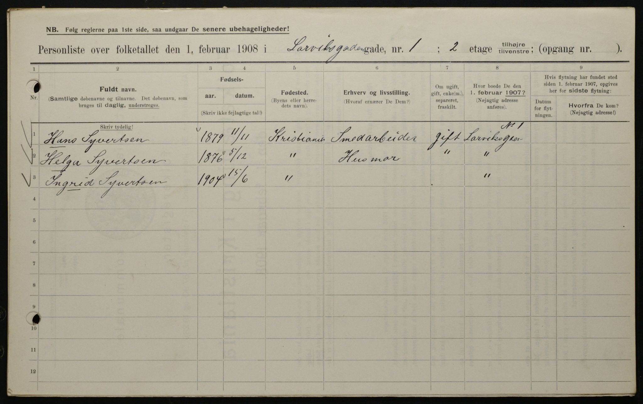 OBA, Municipal Census 1908 for Kristiania, 1908, p. 51200