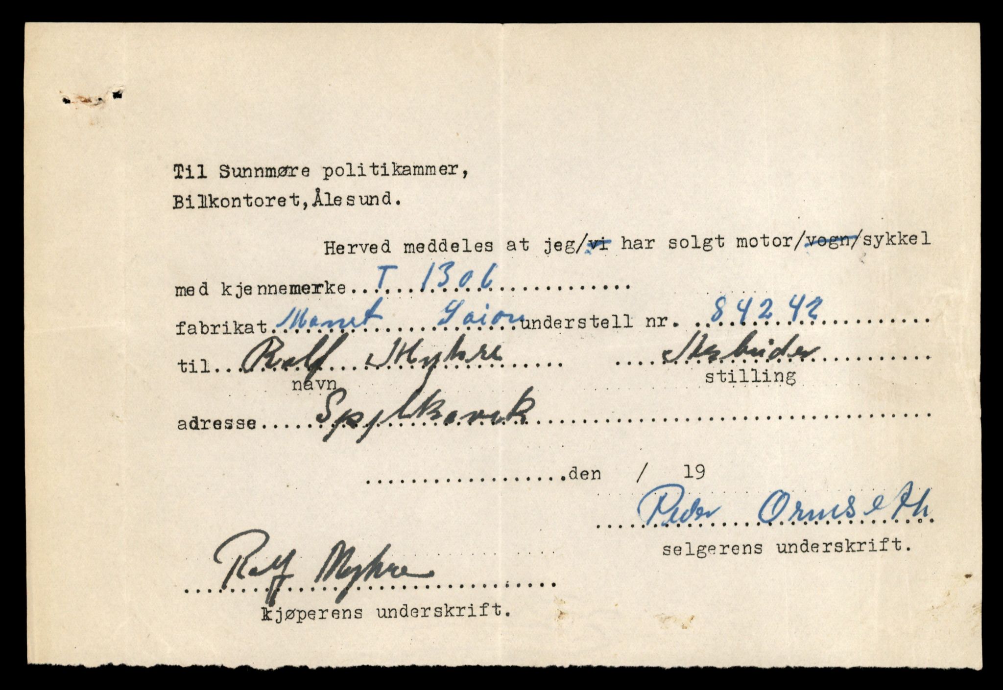 Møre og Romsdal vegkontor - Ålesund trafikkstasjon, AV/SAT-A-4099/F/Fe/L0037: Registreringskort for kjøretøy T 13031 - T 13179, 1927-1998, p. 2447