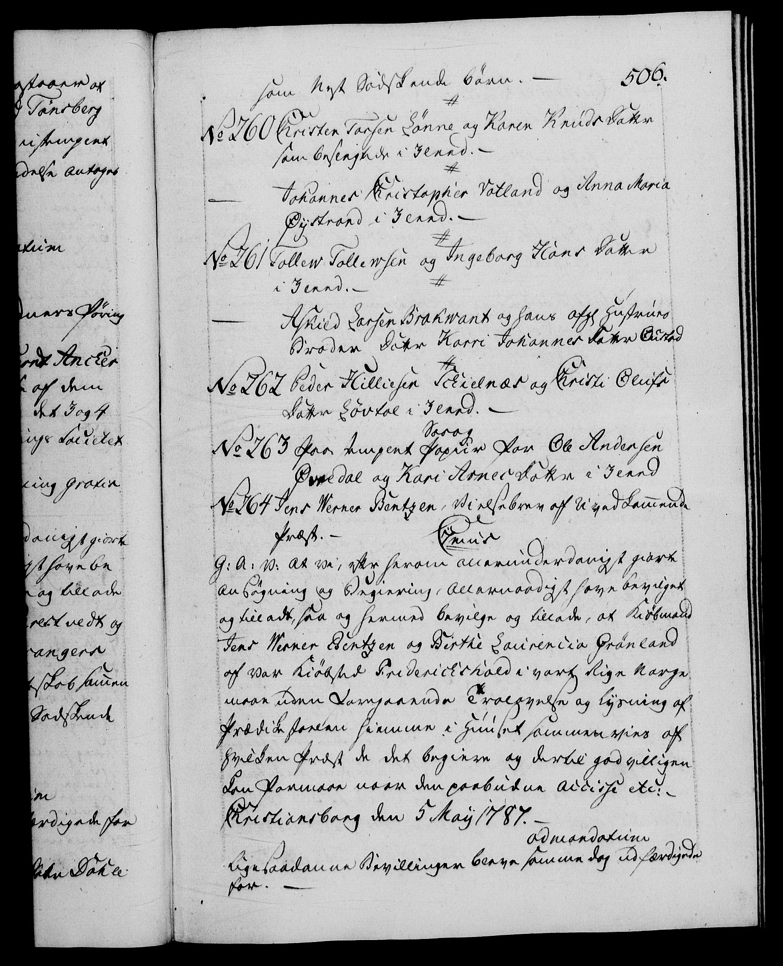 Danske Kanselli 1572-1799, AV/RA-EA-3023/F/Fc/Fca/Fcaa/L0051: Norske registre, 1786-1787, p. 506a