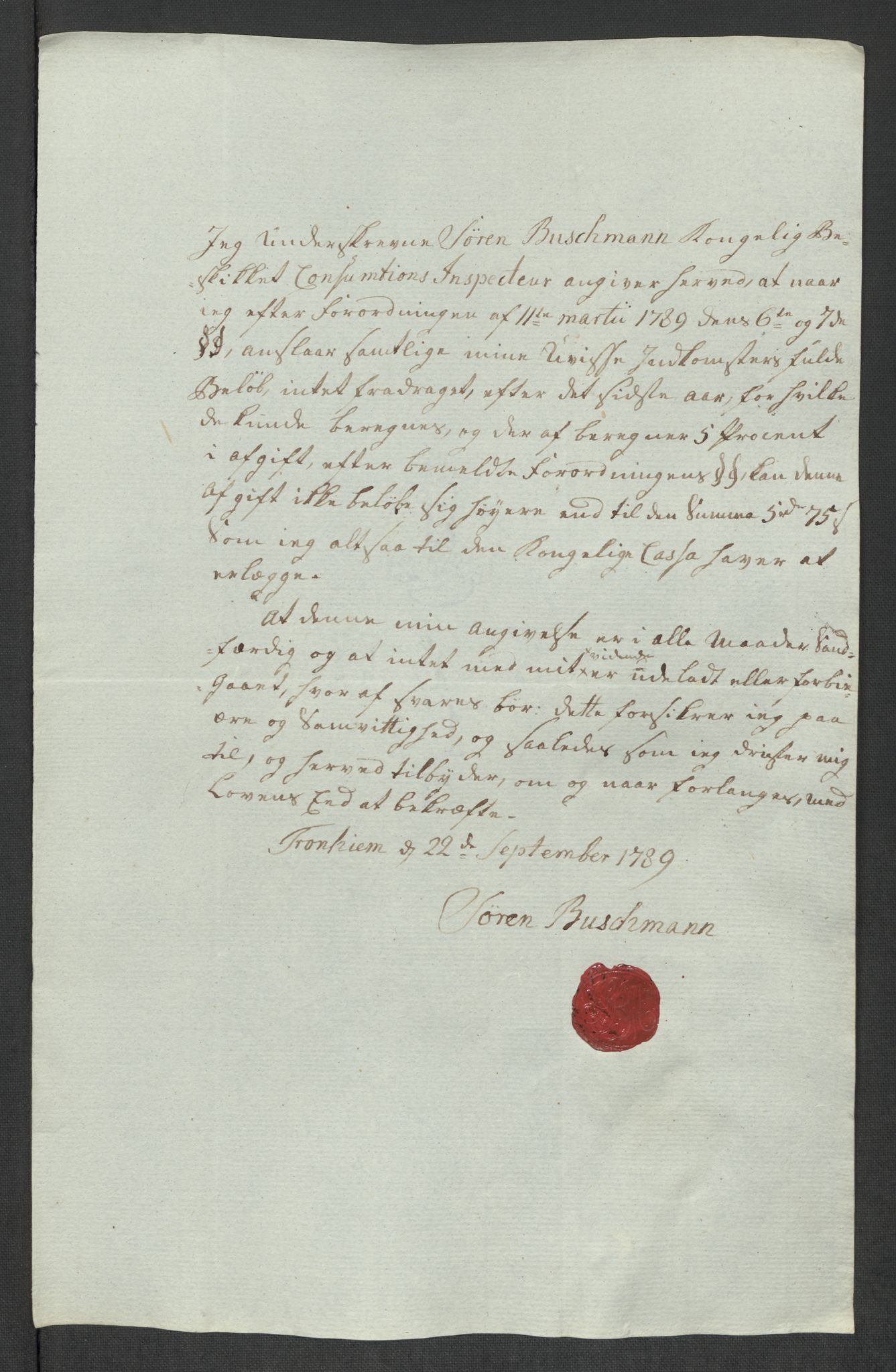 Rentekammeret inntil 1814, Reviderte regnskaper, Mindre regnskaper, AV/RA-EA-4068/Rf/Rfe/L0052:  Trondheim, 1789, p. 233