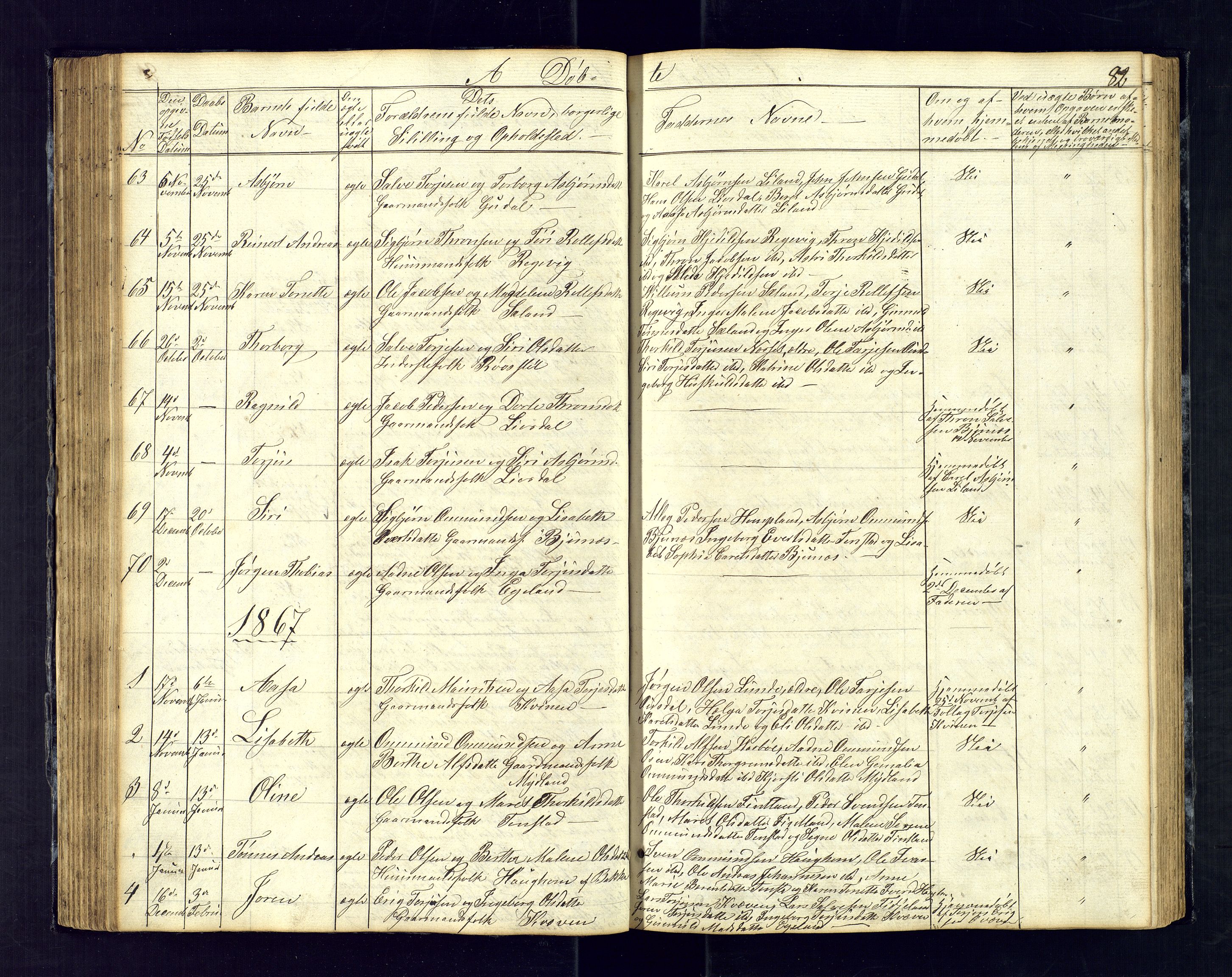 Sirdal sokneprestkontor, SAK/1111-0036/F/Fb/Fbb/L0002: Parish register (copy) no. B-2, 1848-1878, p. 82