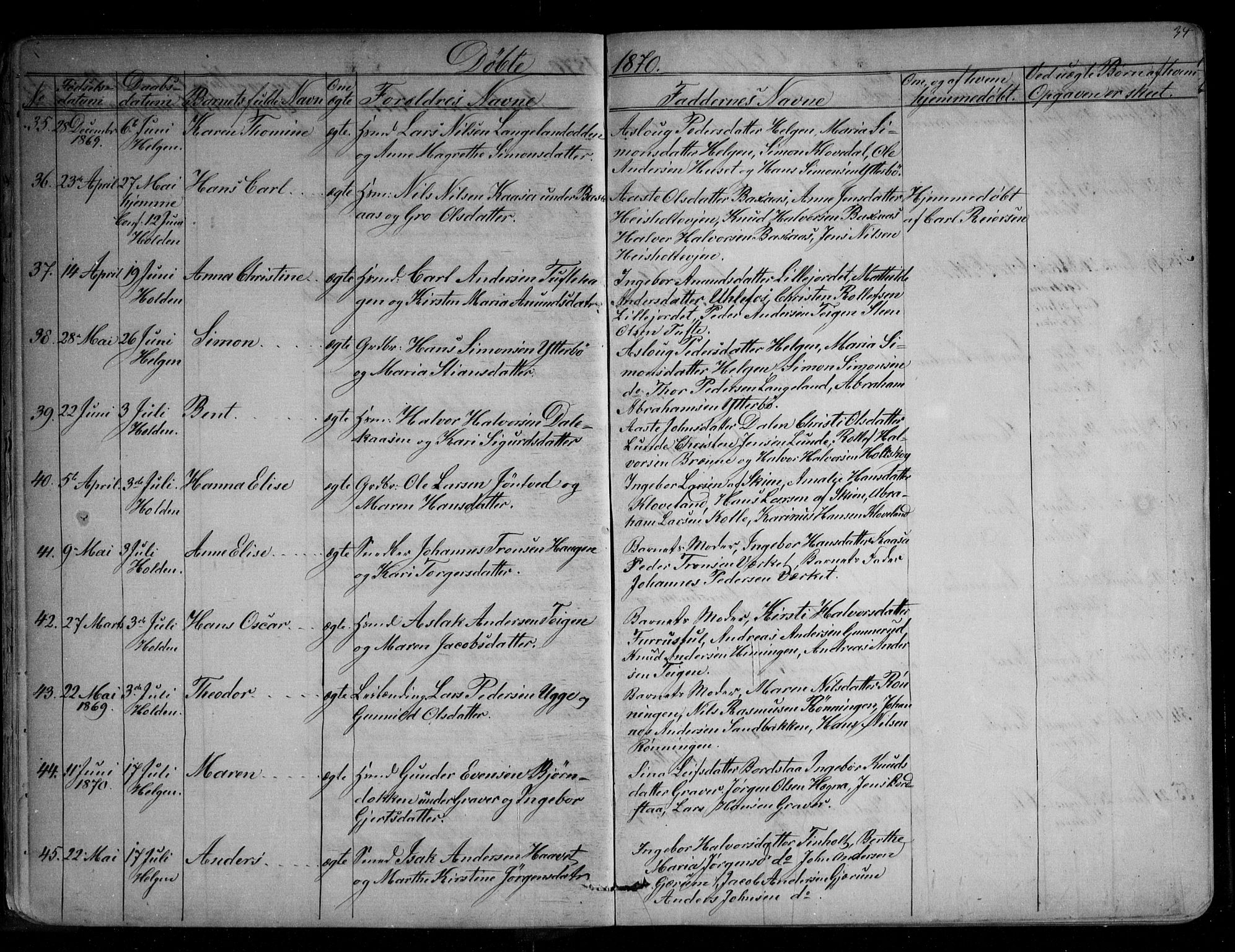 Holla kirkebøker, AV/SAKO-A-272/G/Ga/L0004: Parish register (copy) no. I 4, 1867-1890, p. 34