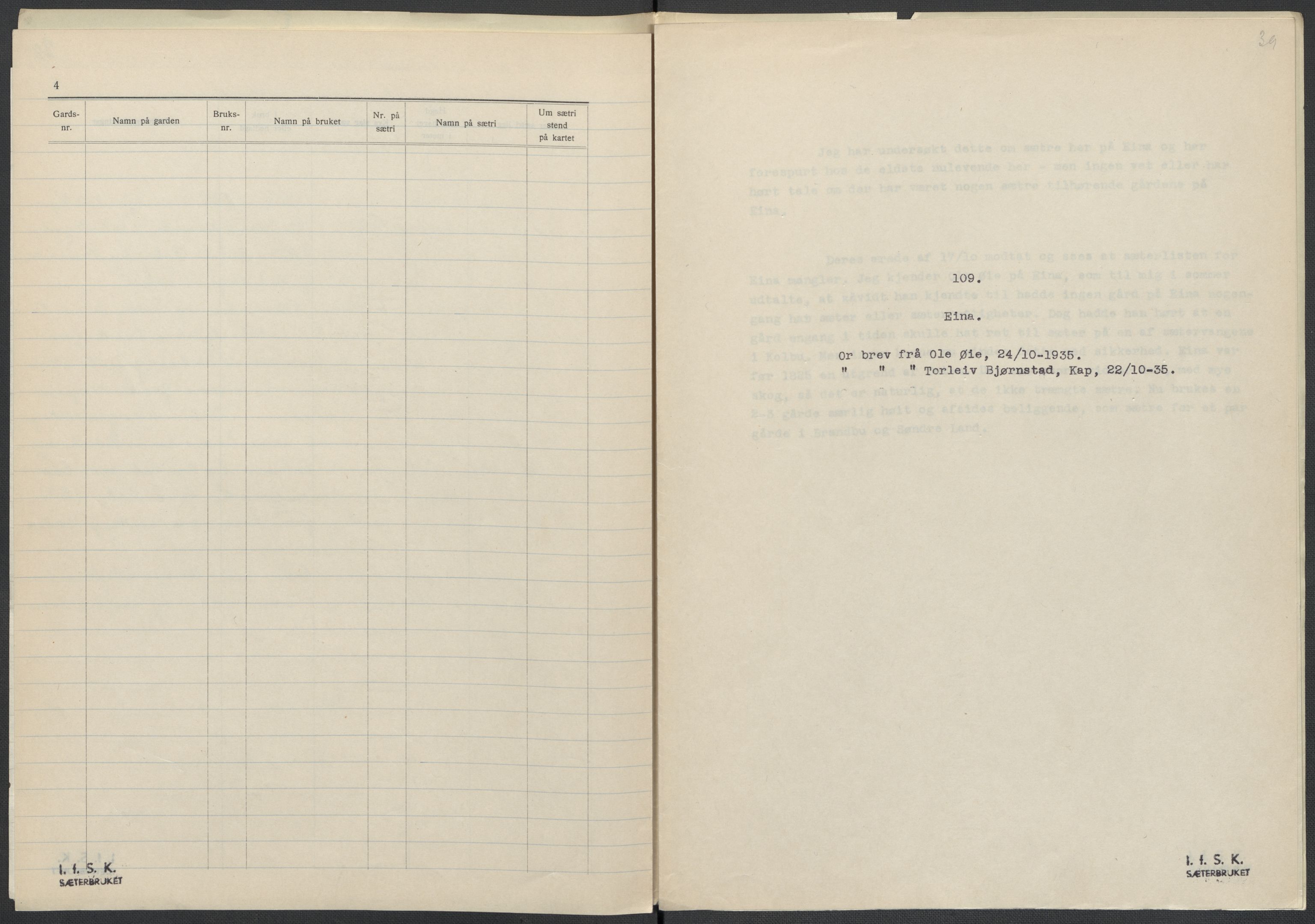 Instituttet for sammenlignende kulturforskning, AV/RA-PA-0424/F/Fc/L0004/0003: Eske B4: / Oppland (perm IX), 1933-1935, p. 39