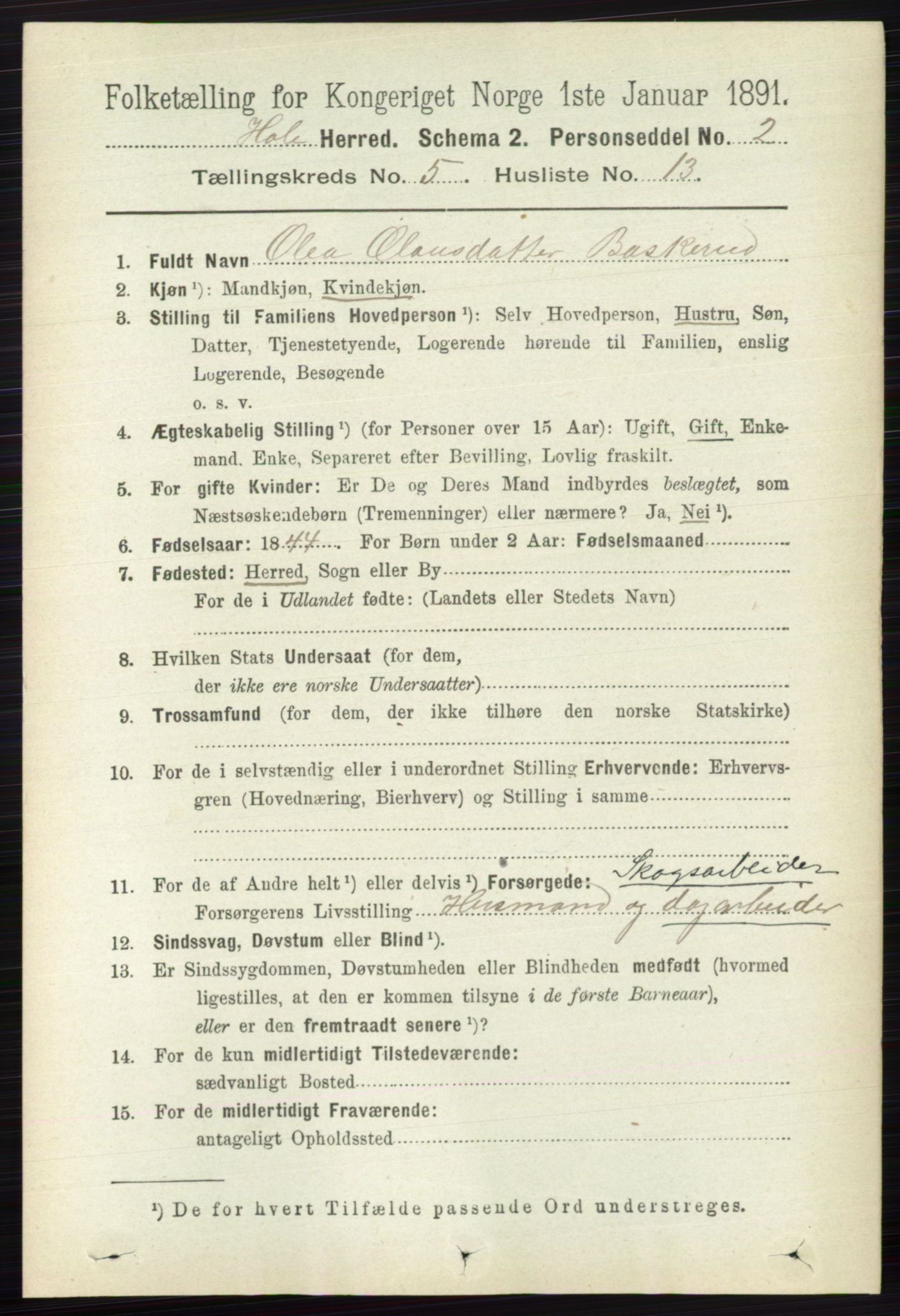 RA, 1891 census for 0612 Hole, 1891, p. 2586