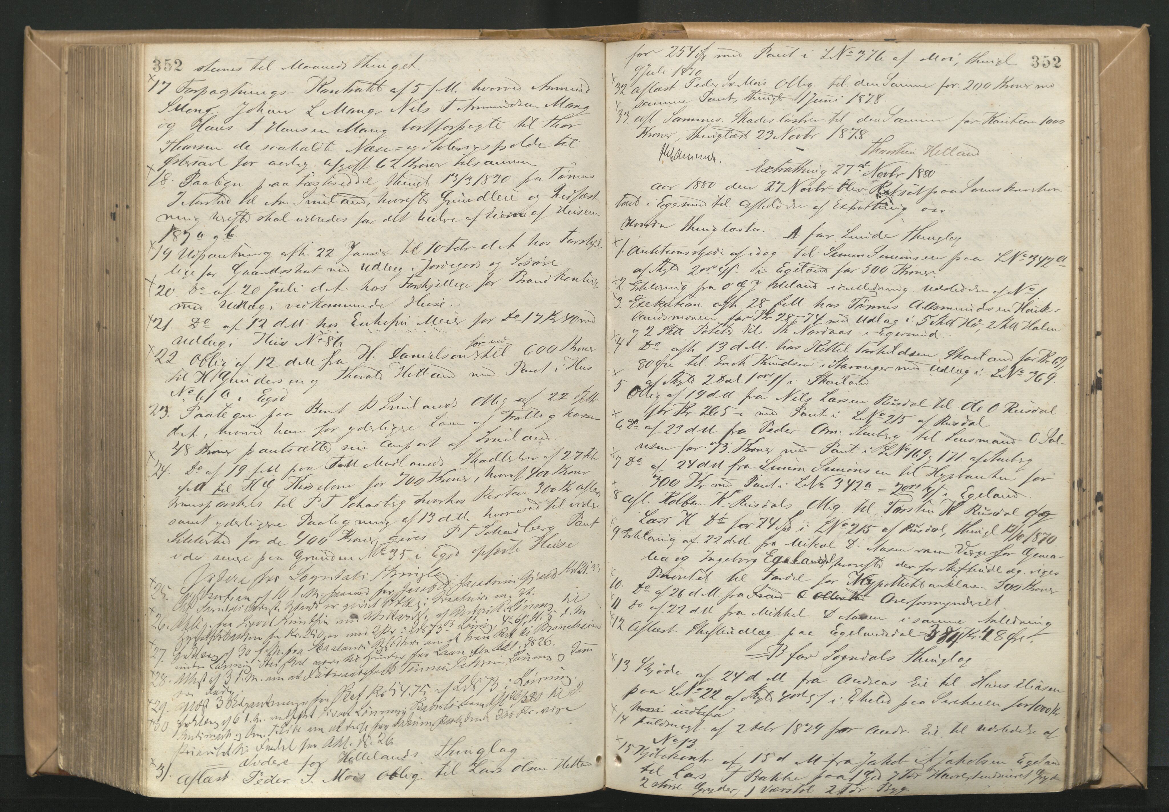 Dalane sorenskriveri, AV/SAST-A-100309/001/3/30/30BA/L0002: TINGBOK, 1875-1882, p. 352