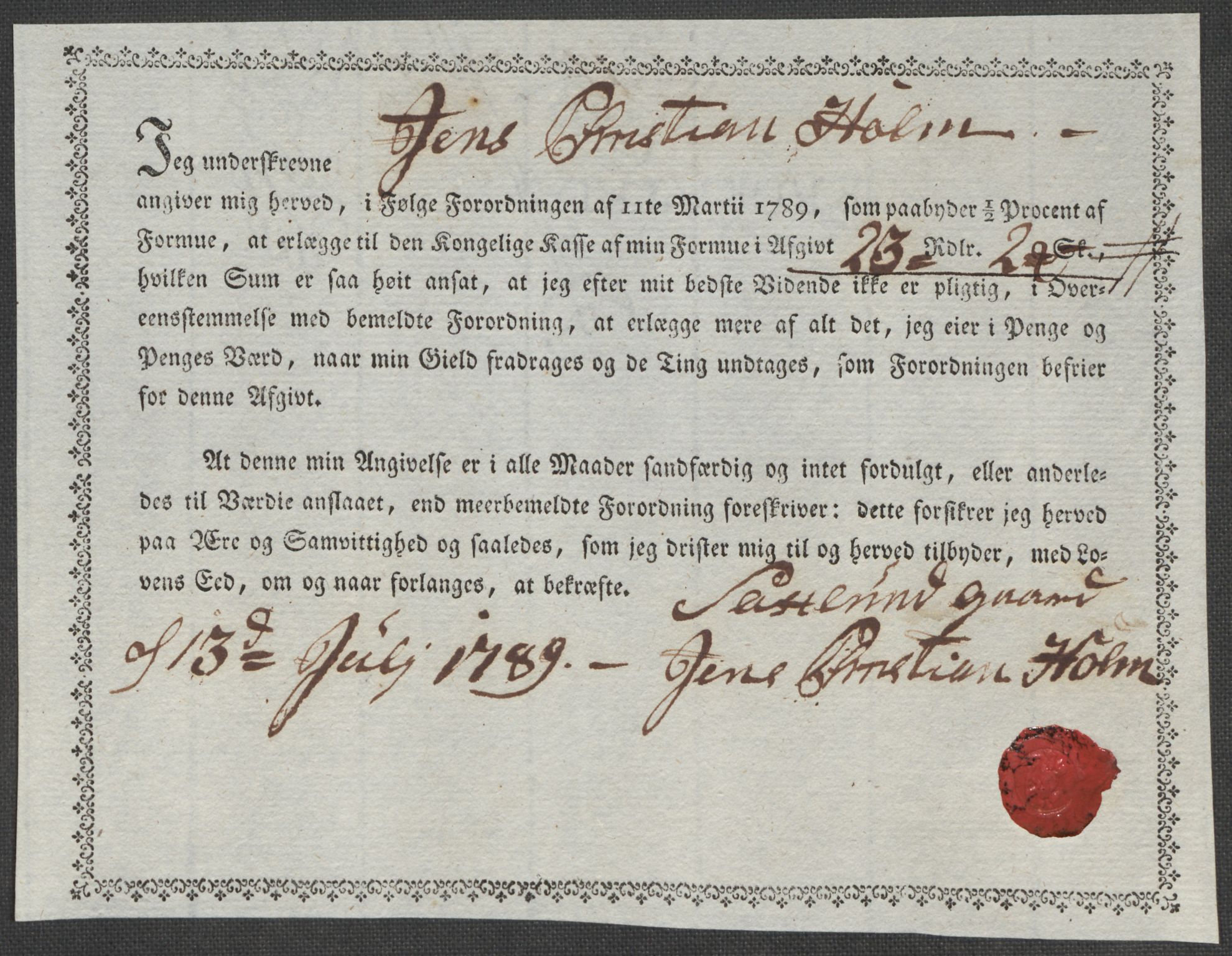 Rentekammeret inntil 1814, Reviderte regnskaper, Mindre regnskaper, AV/RA-EA-4068/Rf/Rfe/L0013: Hedmark fogderi, 1789, p. 364