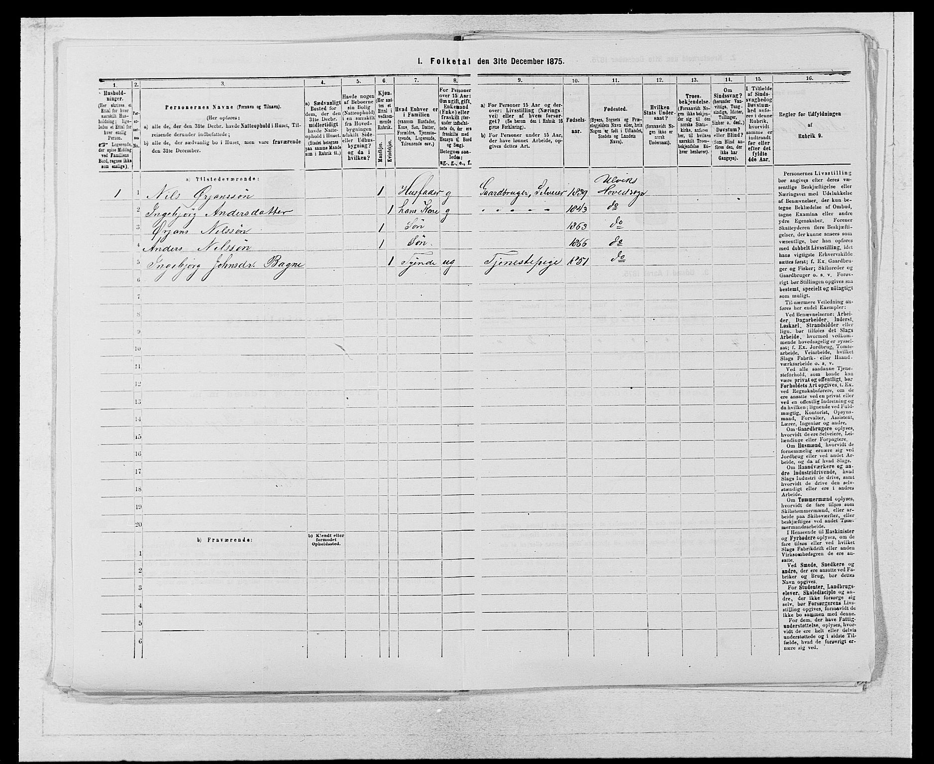 SAB, 1875 census for 1233P Ulvik, 1875, p. 312