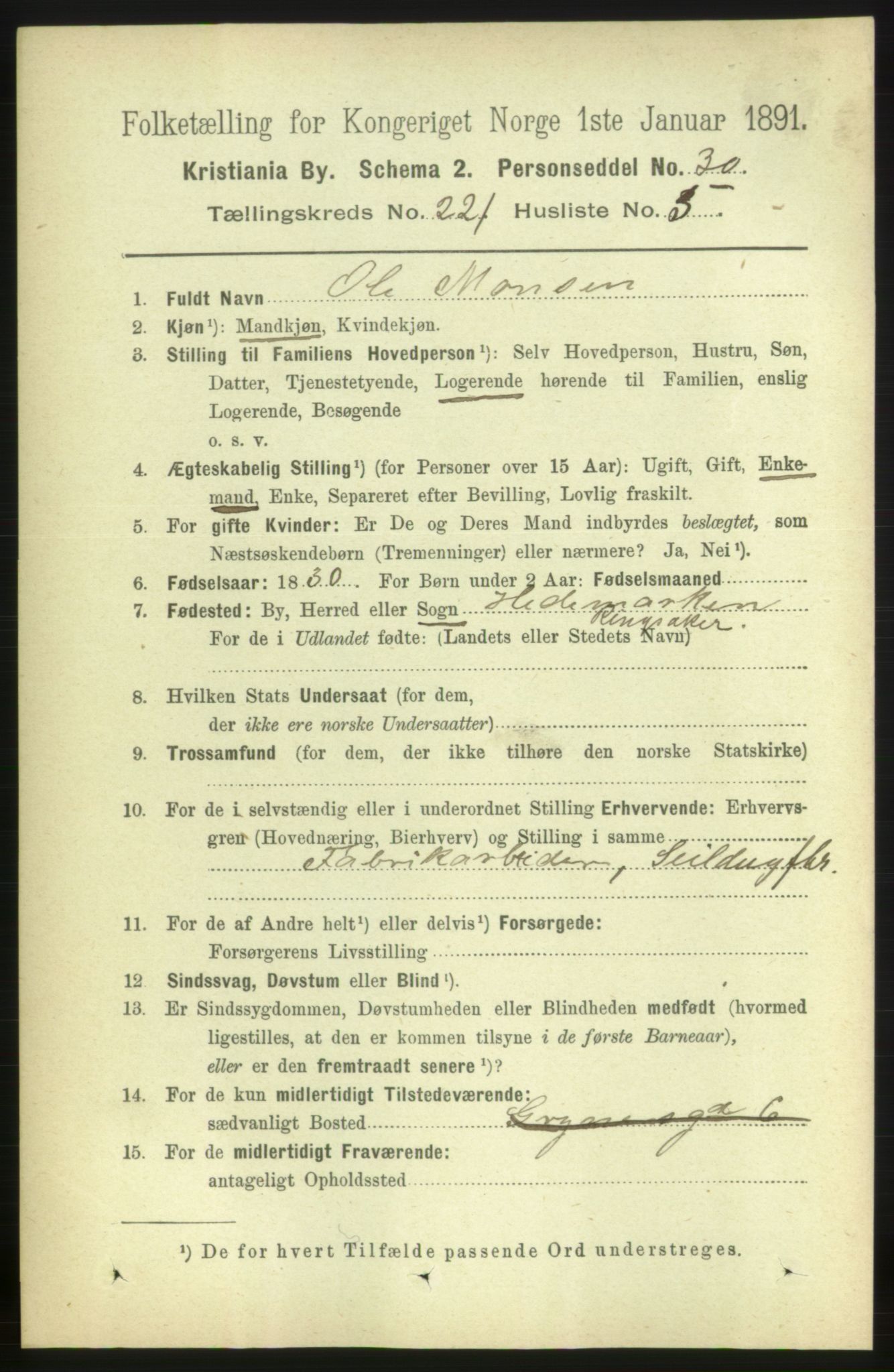 RA, 1891 census for 0301 Kristiania, 1891, p. 132148