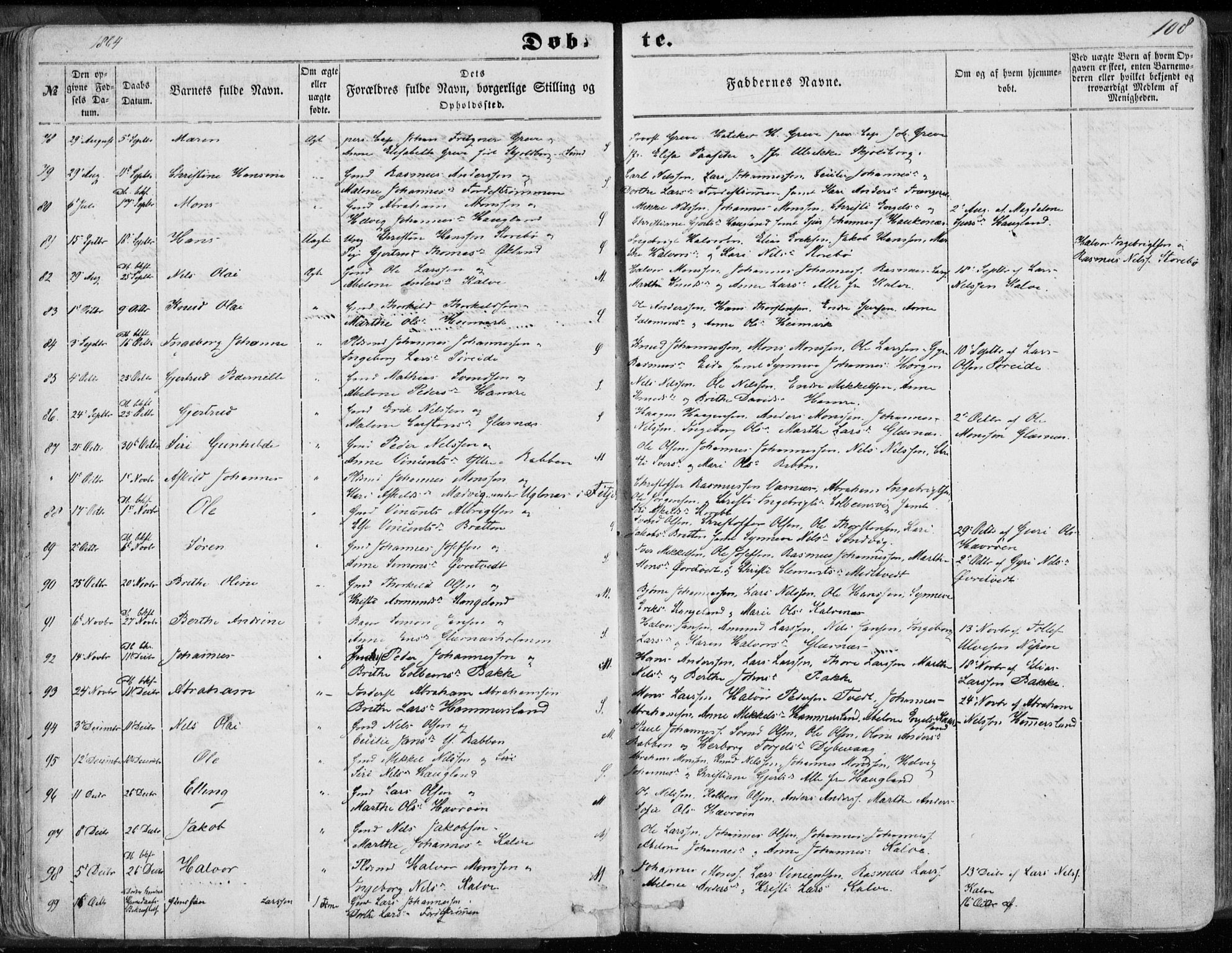 Sund sokneprestembete, SAB/A-99930: Parish register (official) no. A 14, 1850-1866, p. 108
