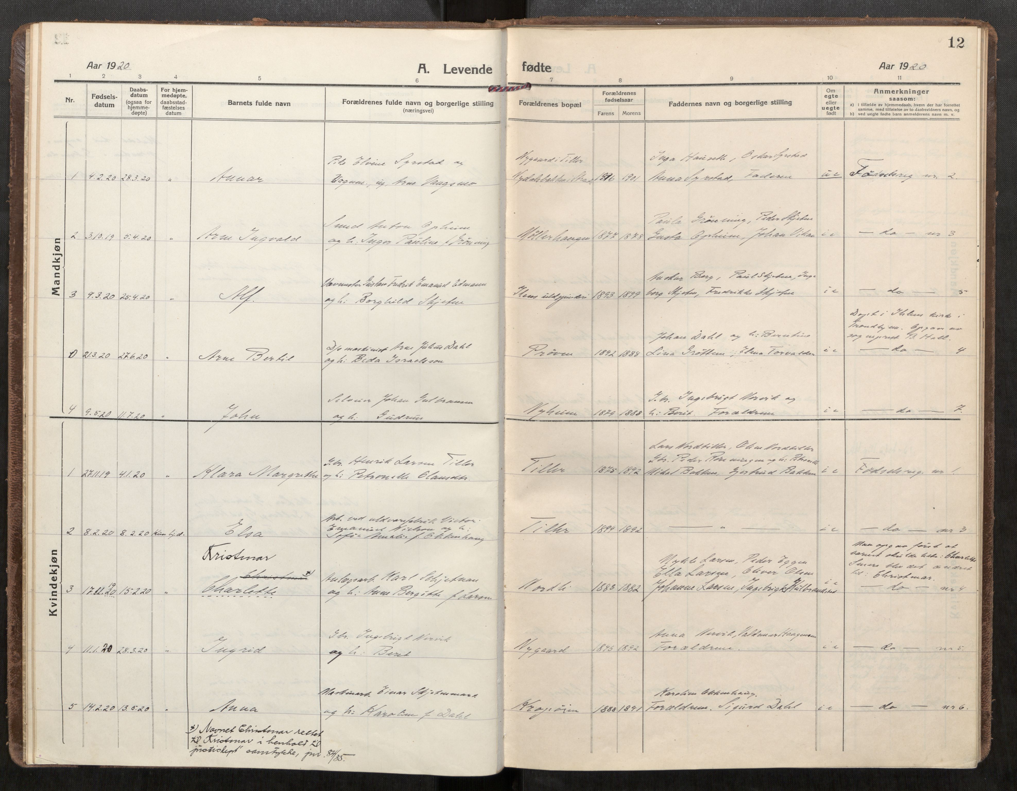 Klæbu sokneprestkontor, SAT/A-1112: Parish register (official) no. 3, 1917-1924, p. 12