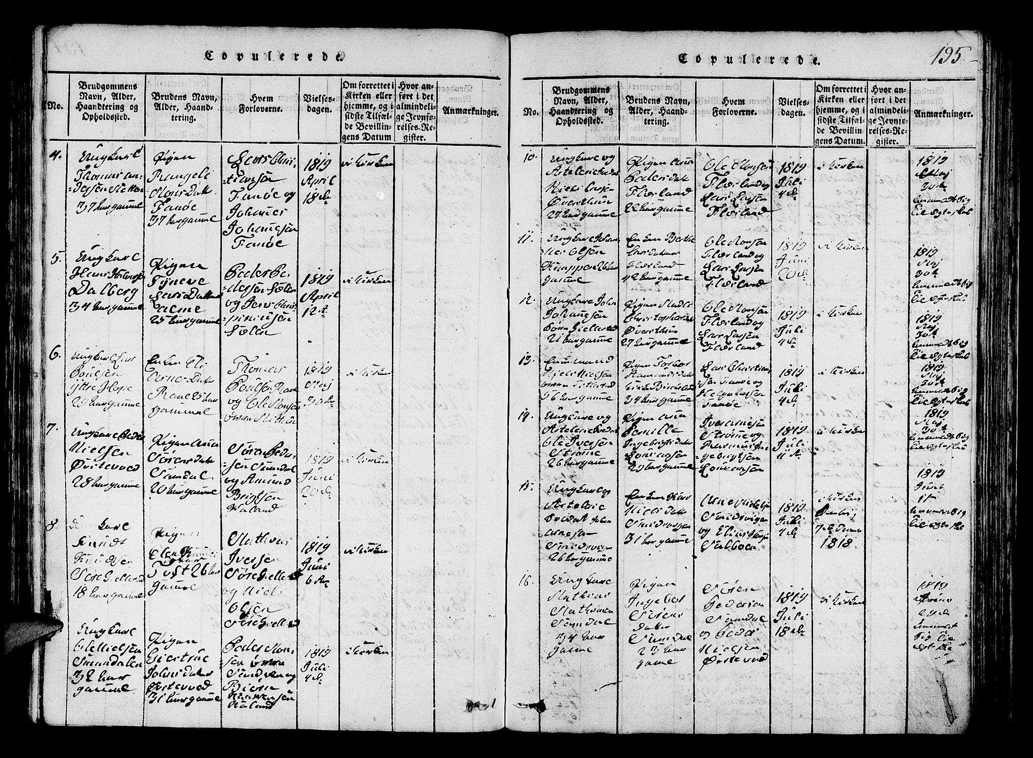 Fana Sokneprestembete, SAB/A-75101/H/Hab/Haba/L0001: Parish register (copy) no. A 1, 1816-1836, p. 195