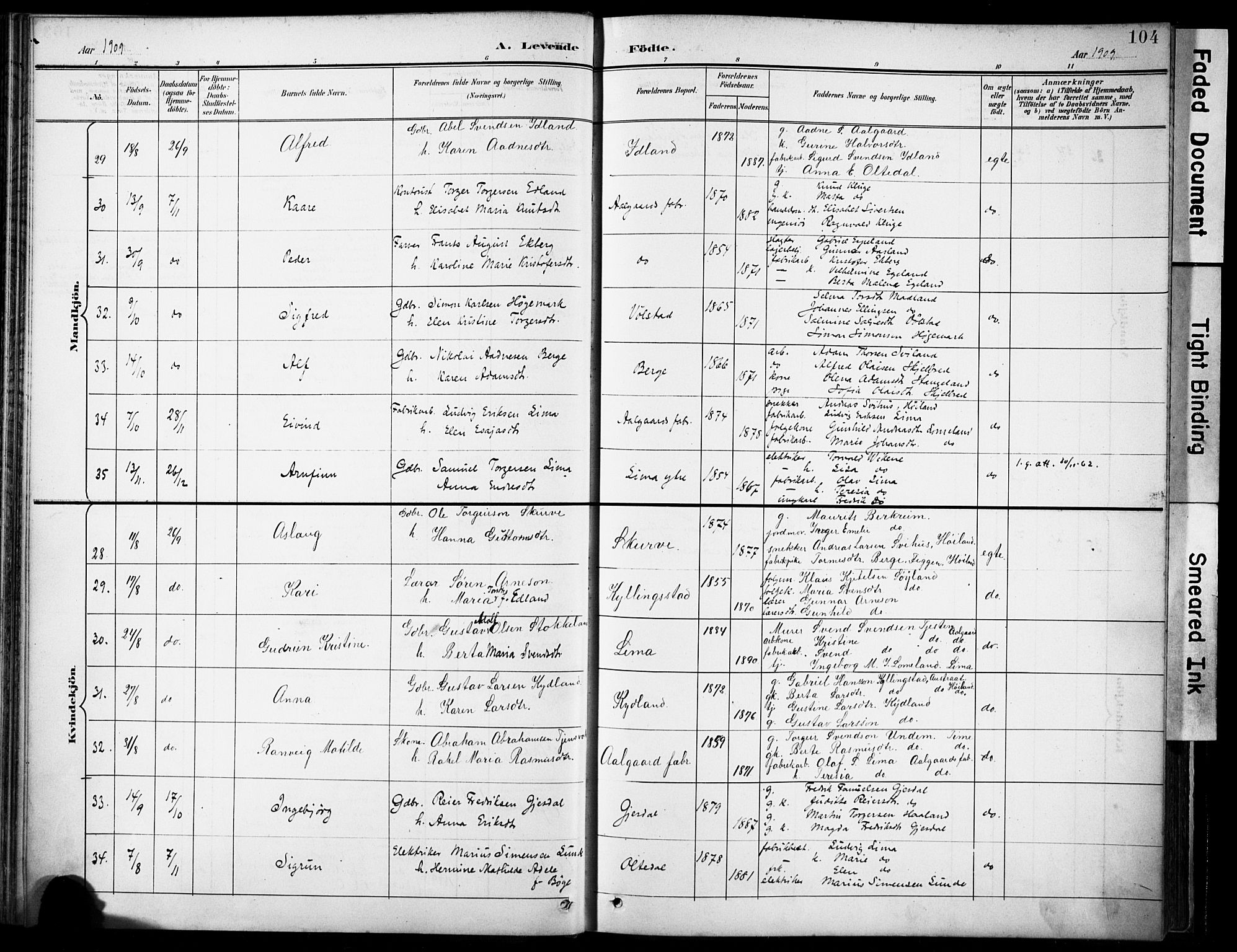 Lye sokneprestkontor, AV/SAST-A-101794/001/30BA/L0012: Parish register (official) no. A 11, 1896-1909, p. 104