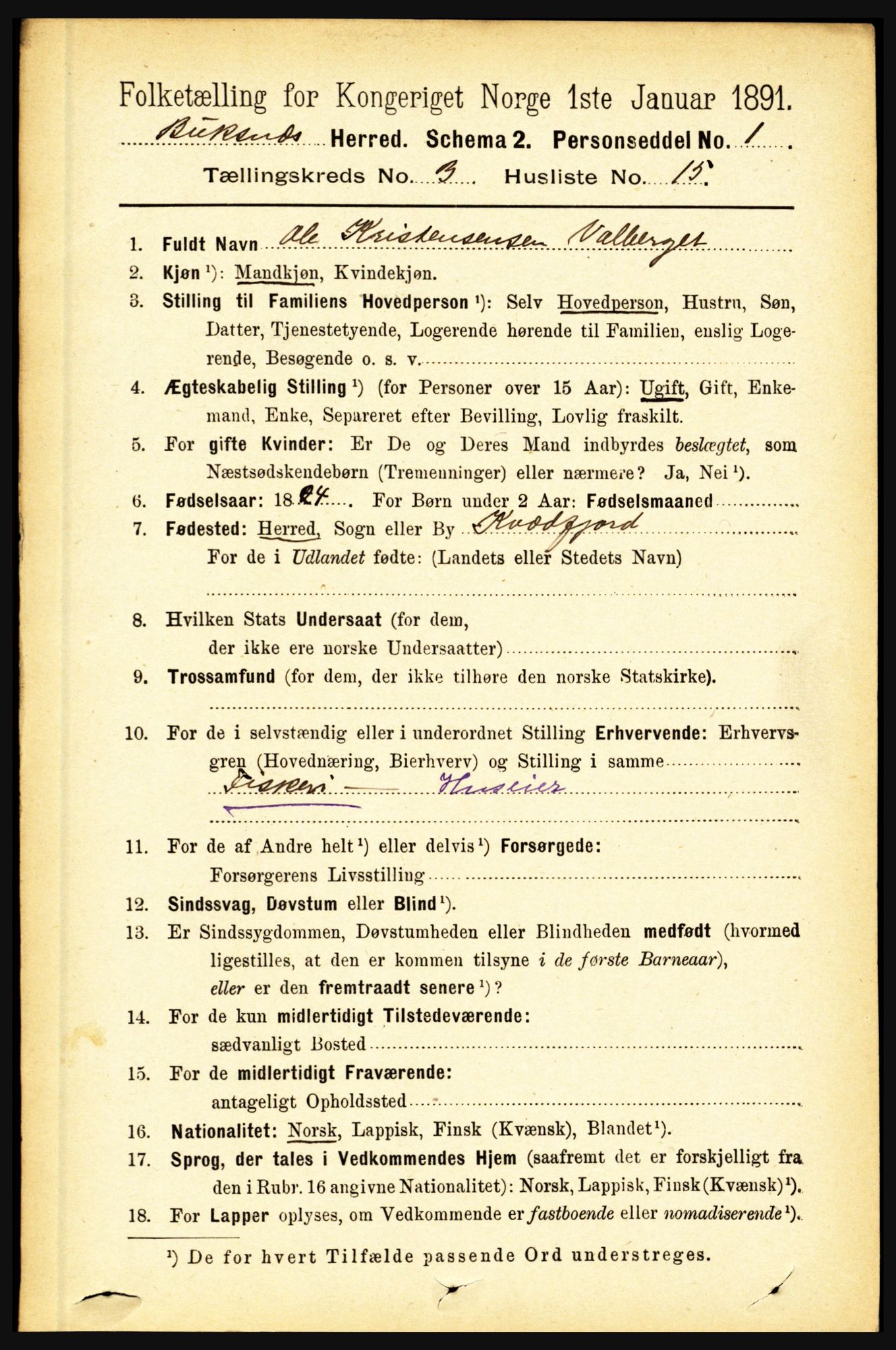 RA, 1891 census for 1860 Buksnes, 1891, p. 2292