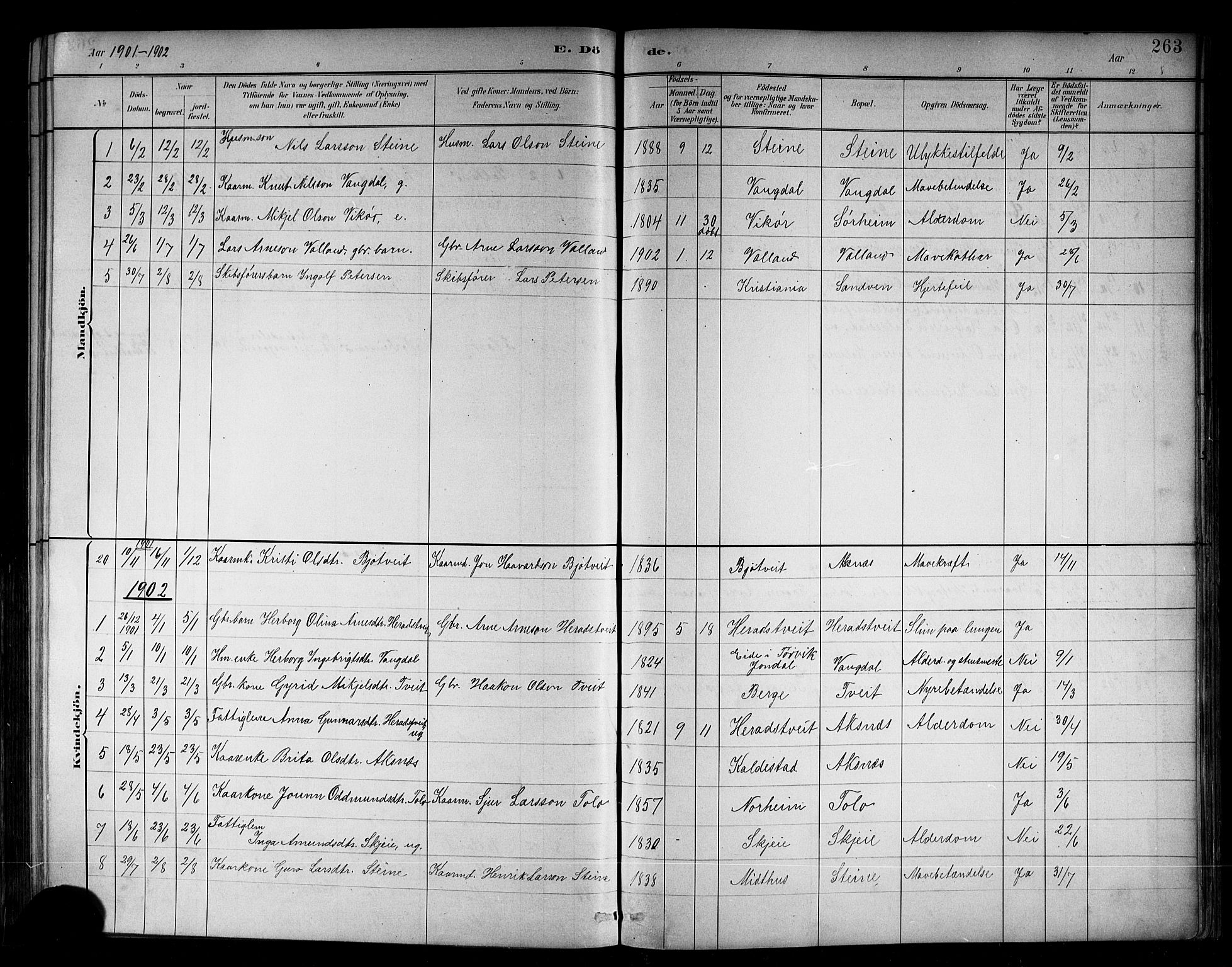 Kvam sokneprestembete, SAB/A-76201/H/Hab: Parish register (copy) no. B 3, 1884-1916, p. 263