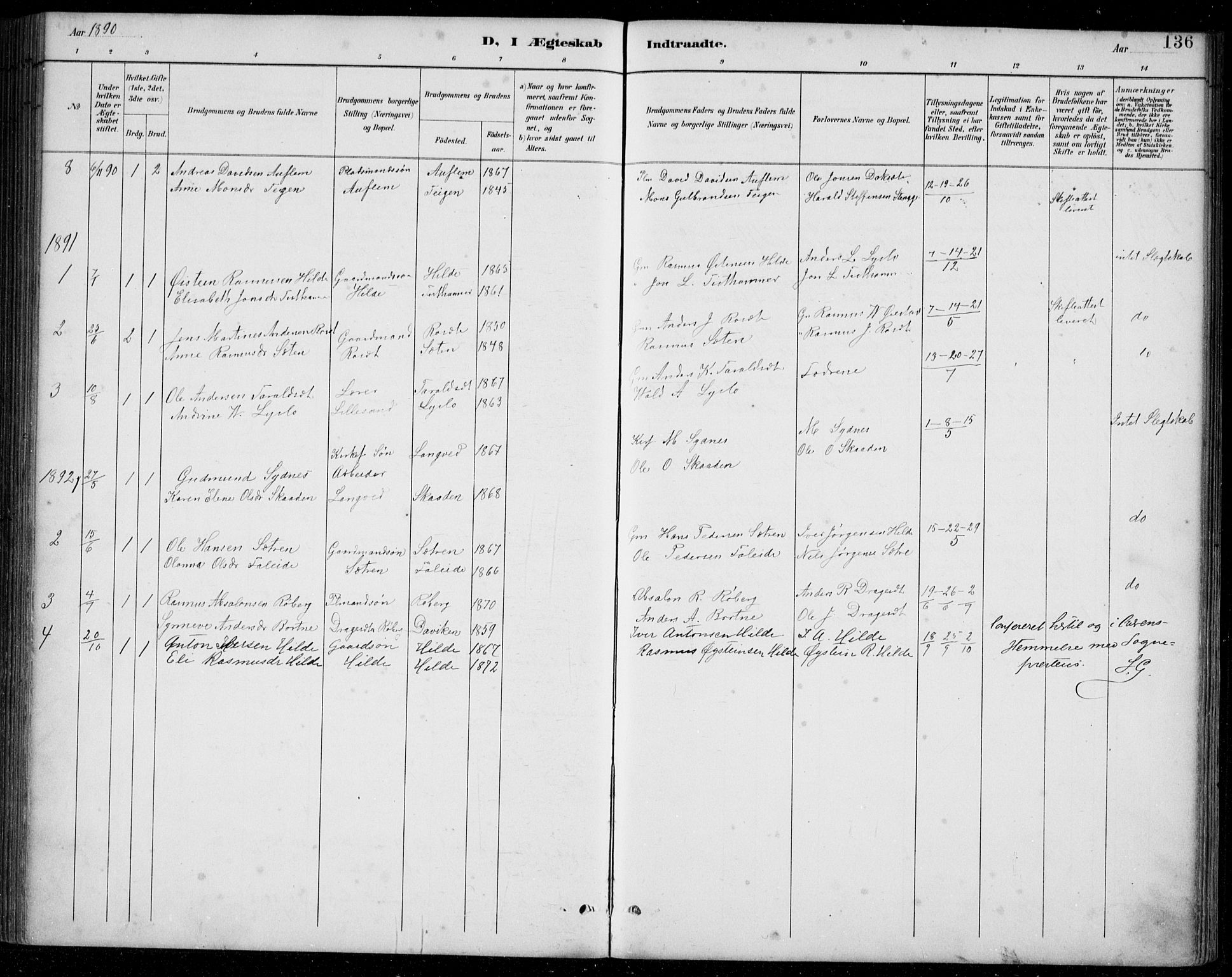 Innvik sokneprestembete, AV/SAB-A-80501: Parish register (copy) no. A 3, 1886-1912, p. 136