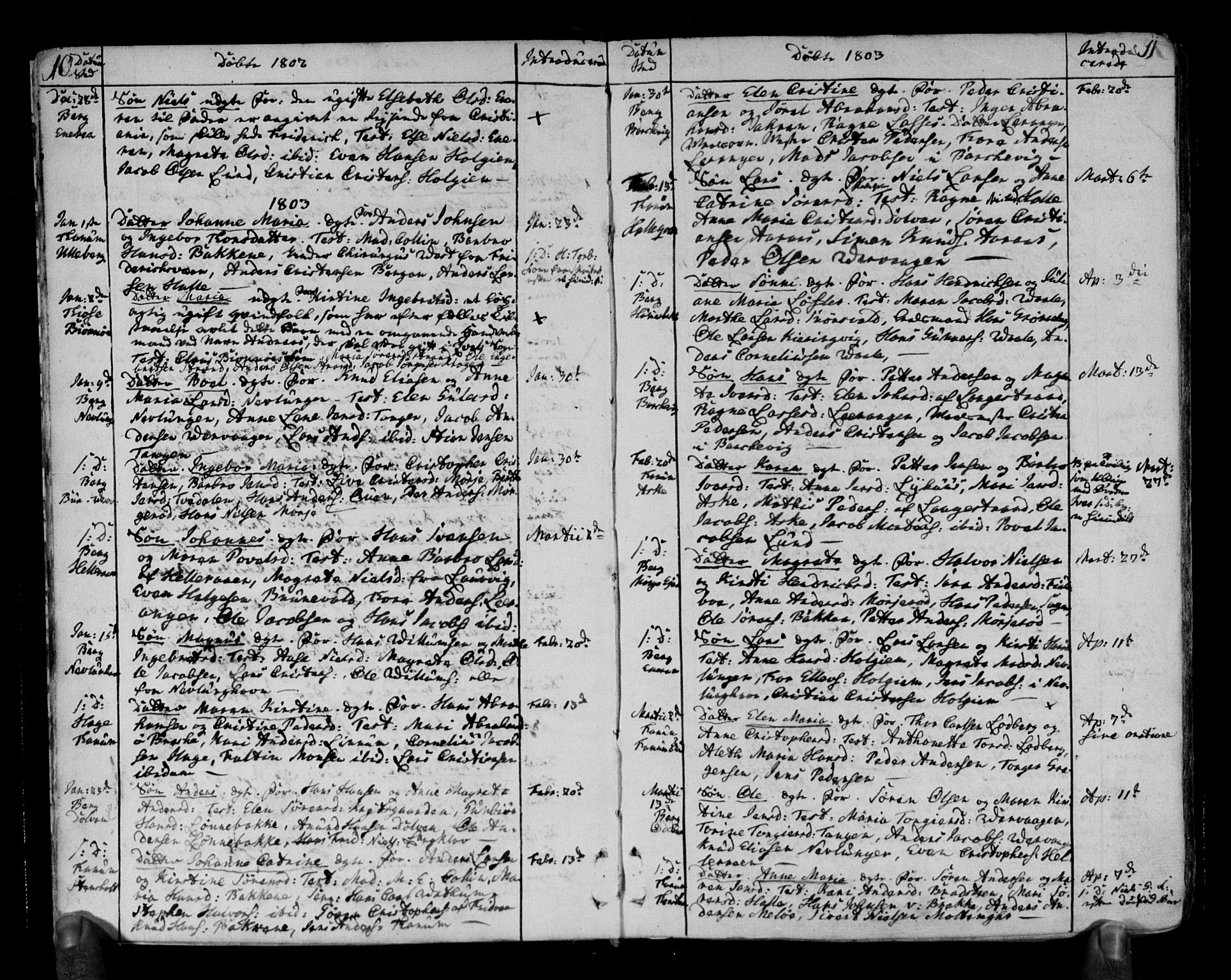 Brunlanes kirkebøker, SAKO/A-342/F/Fa/L0002: Parish register (official) no. I 2, 1802-1834, p. 10-11