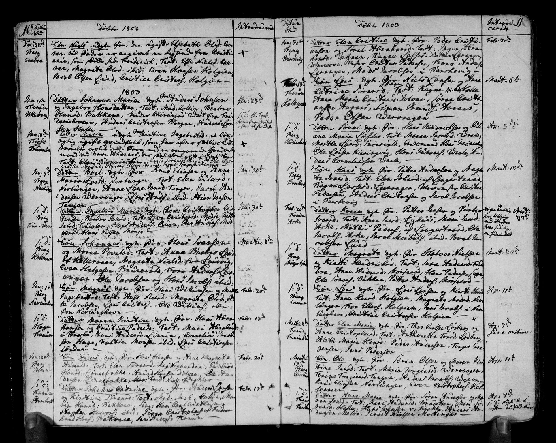 Brunlanes kirkebøker, AV/SAKO-A-342/F/Fa/L0002: Parish register (official) no. I 2, 1802-1834, p. 10-11