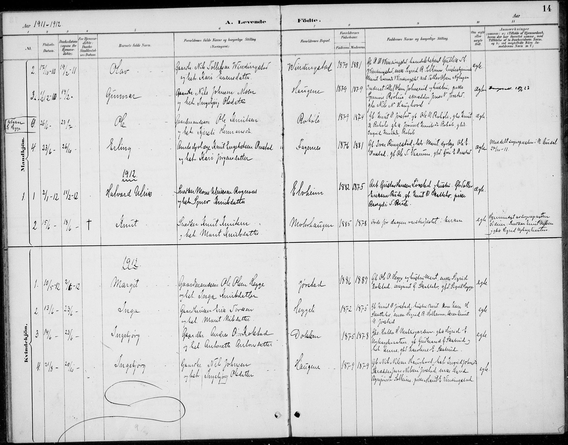 Øystre Slidre prestekontor, AV/SAH-PREST-138/H/Ha/Haa/L0005: Parish register (official) no. 5, 1887-1916, p. 14