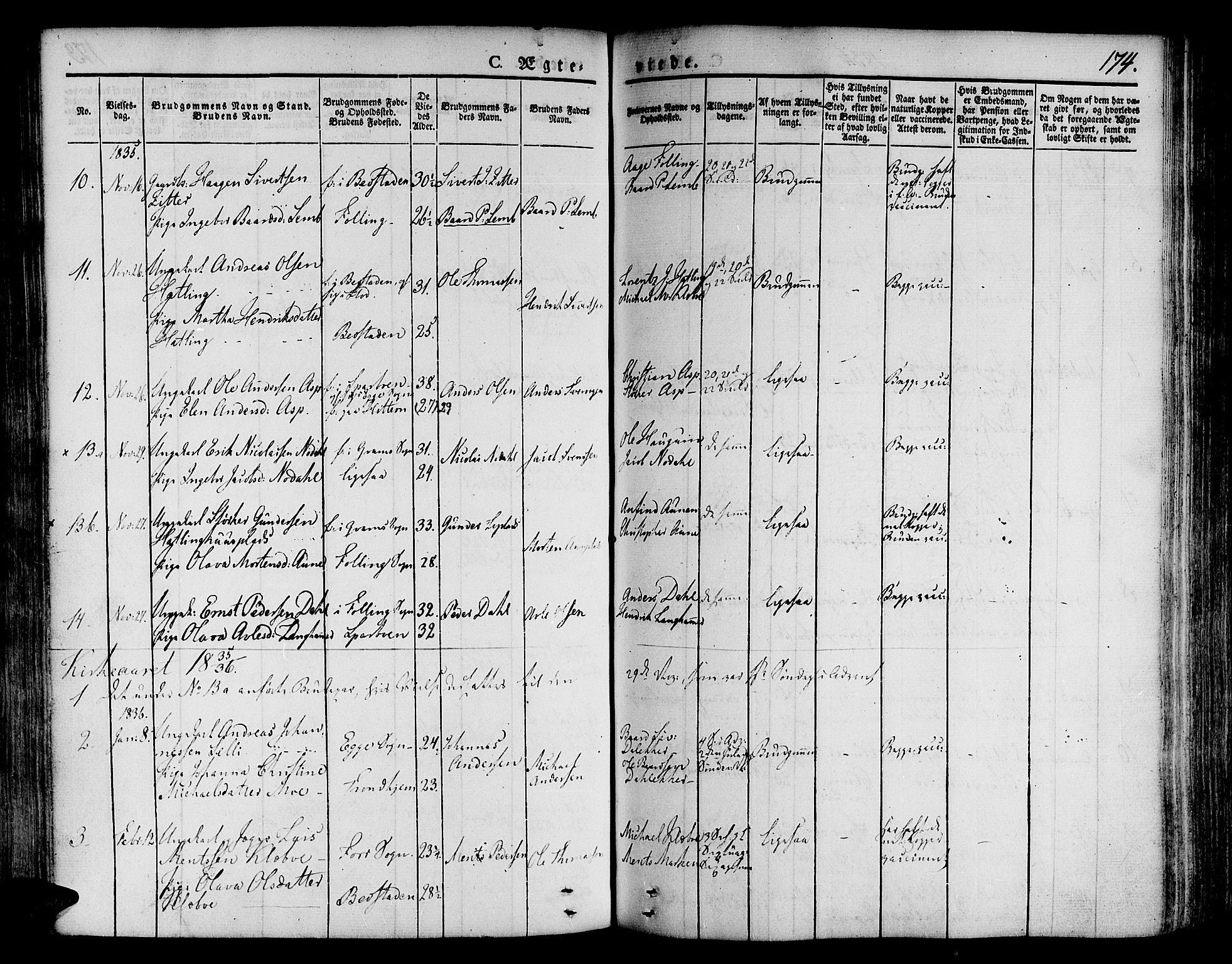 Ministerialprotokoller, klokkerbøker og fødselsregistre - Nord-Trøndelag, AV/SAT-A-1458/746/L0445: Parish register (official) no. 746A04, 1826-1846, p. 174