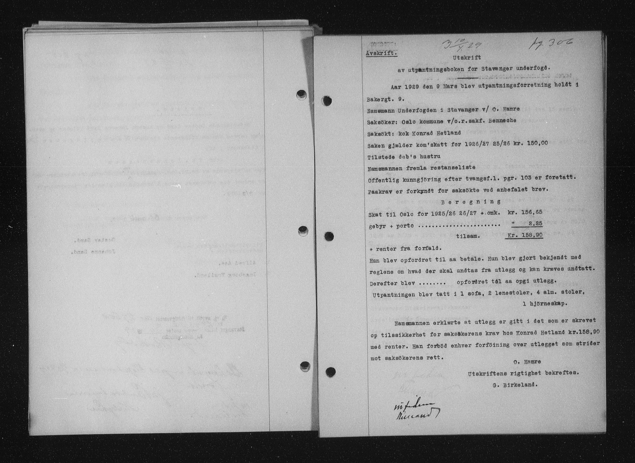 Stavanger byfogd, AV/SAST-A-101408/001/4/41/410/410BB/L0055: Mortgage book no. 43, 1928-1929, Deed date: 10.04.1929