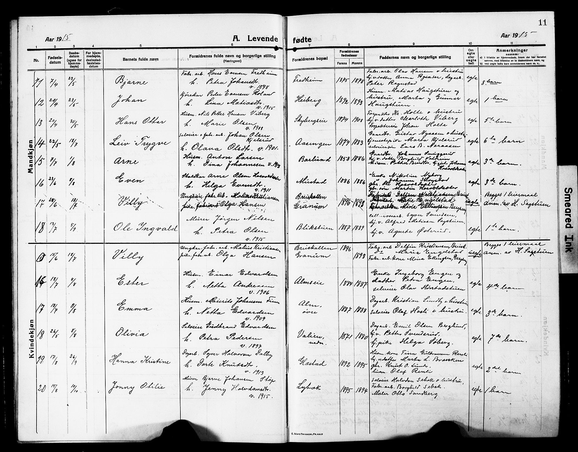 Vardal prestekontor, AV/SAH-PREST-100/H/Ha/Hab/L0015: Parish register (copy) no. 15, 1914-1931, p. 11