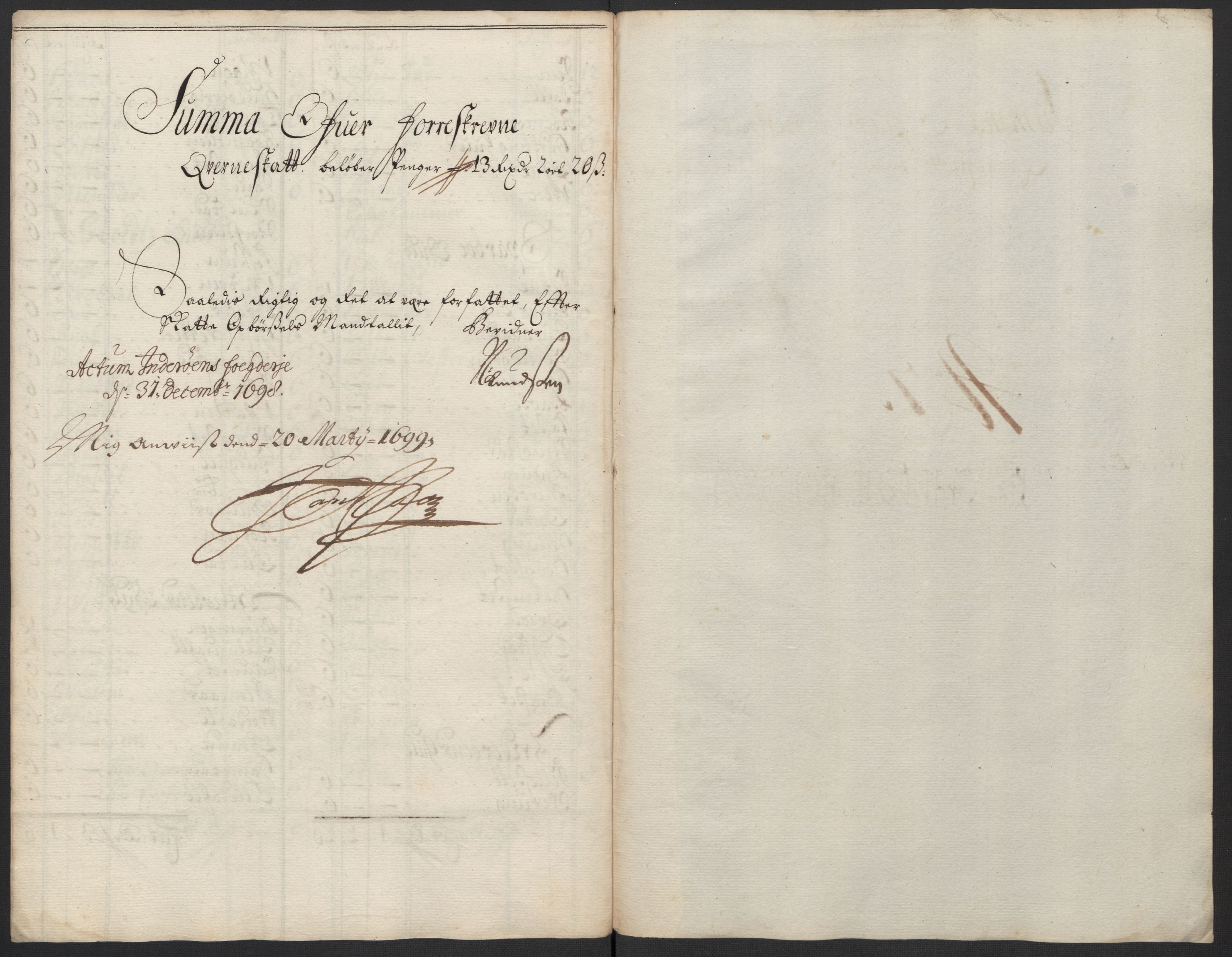 Rentekammeret inntil 1814, Reviderte regnskaper, Fogderegnskap, RA/EA-4092/R63/L4310: Fogderegnskap Inderøy, 1698-1699, p. 149