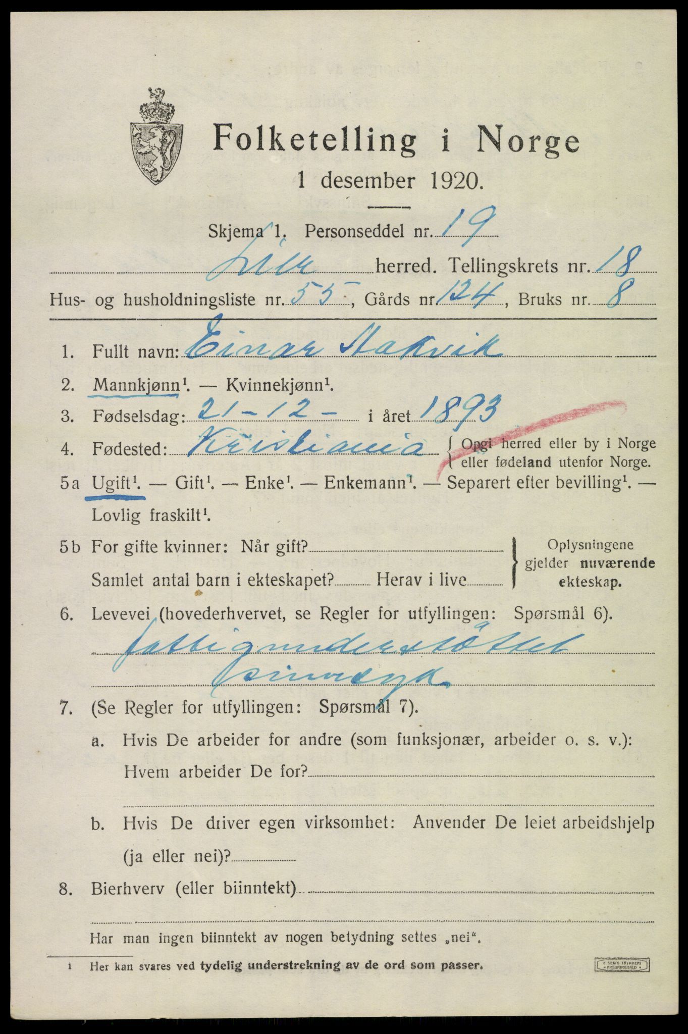 SAKO, 1920 census for Lier, 1920, p. 26182