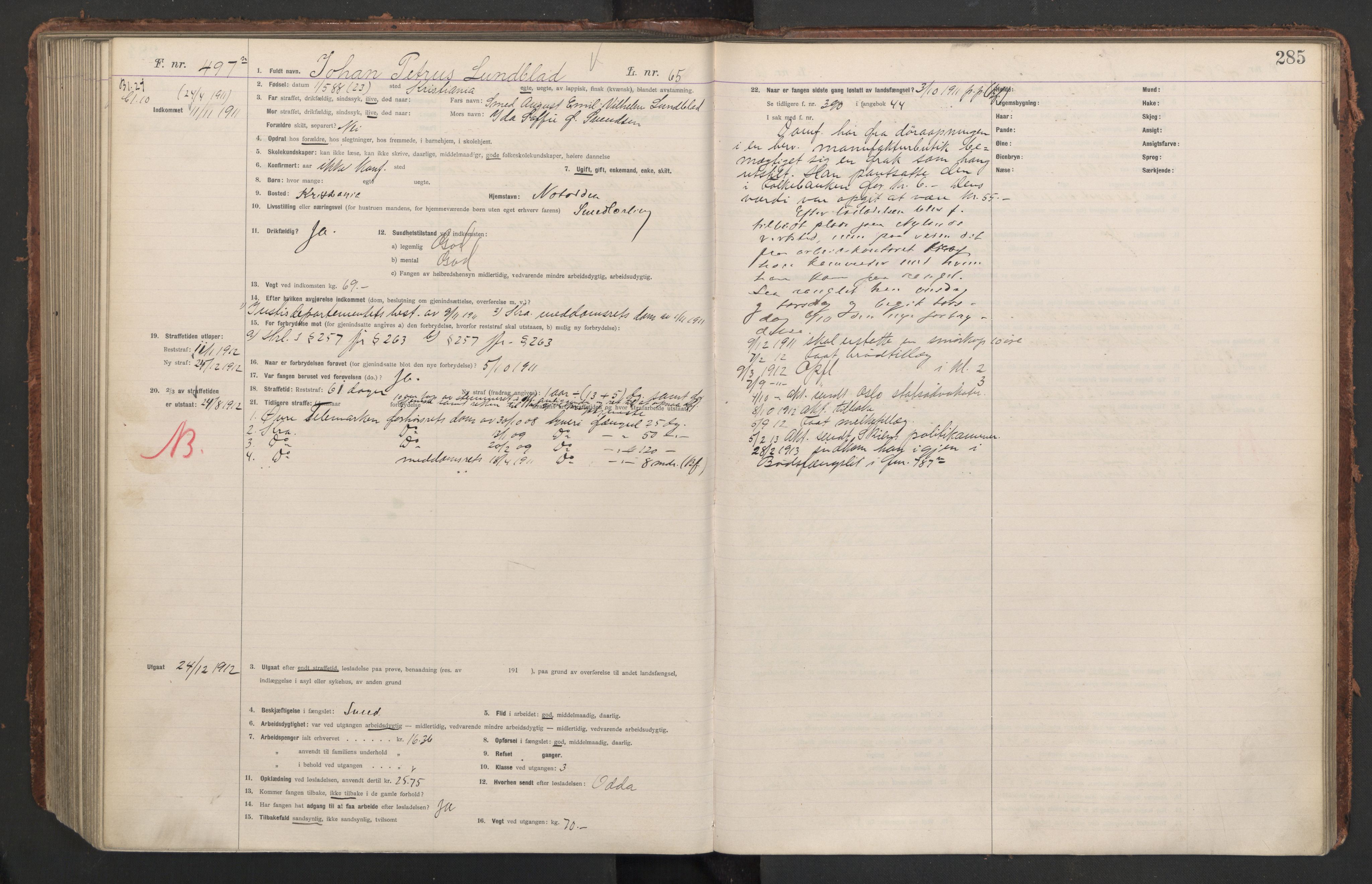 Botsfengslet, AV/RA-S-1539/D/Db/Dbb/L0044: 213n - 553n, 1910-1912, p. 285