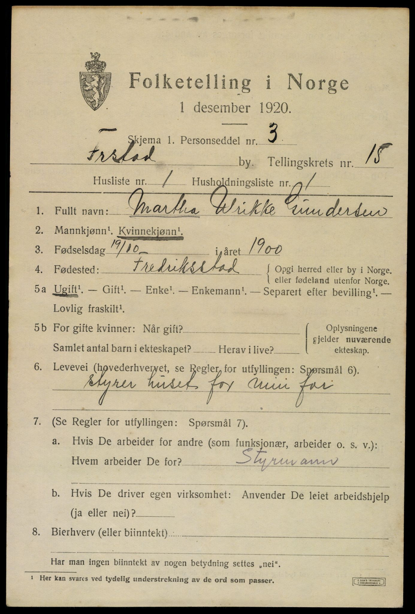 SAO, 1920 census for Fredrikstad, 1920, p. 34857