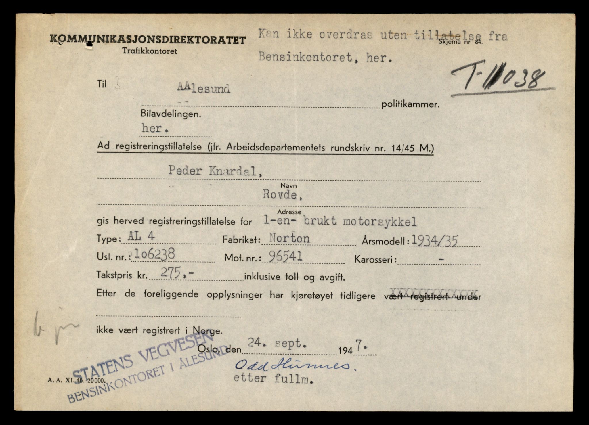 Møre og Romsdal vegkontor - Ålesund trafikkstasjon, AV/SAT-A-4099/F/Fe/L0026: Registreringskort for kjøretøy T 11046 - T 11160, 1927-1998, p. 667