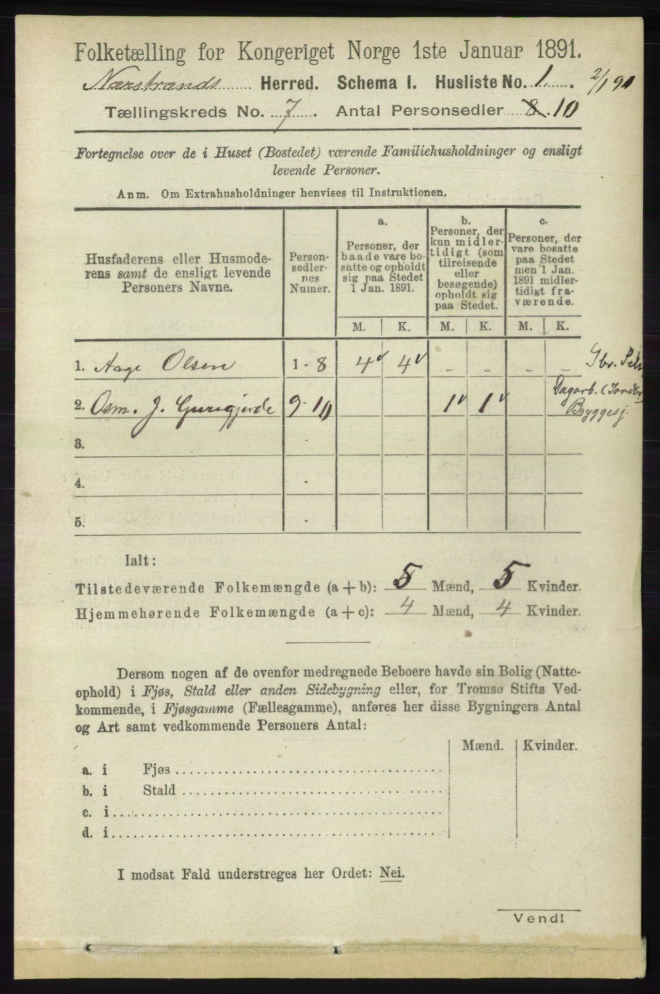 RA, 1891 census for 1139 Nedstrand, 1891, p. 1145